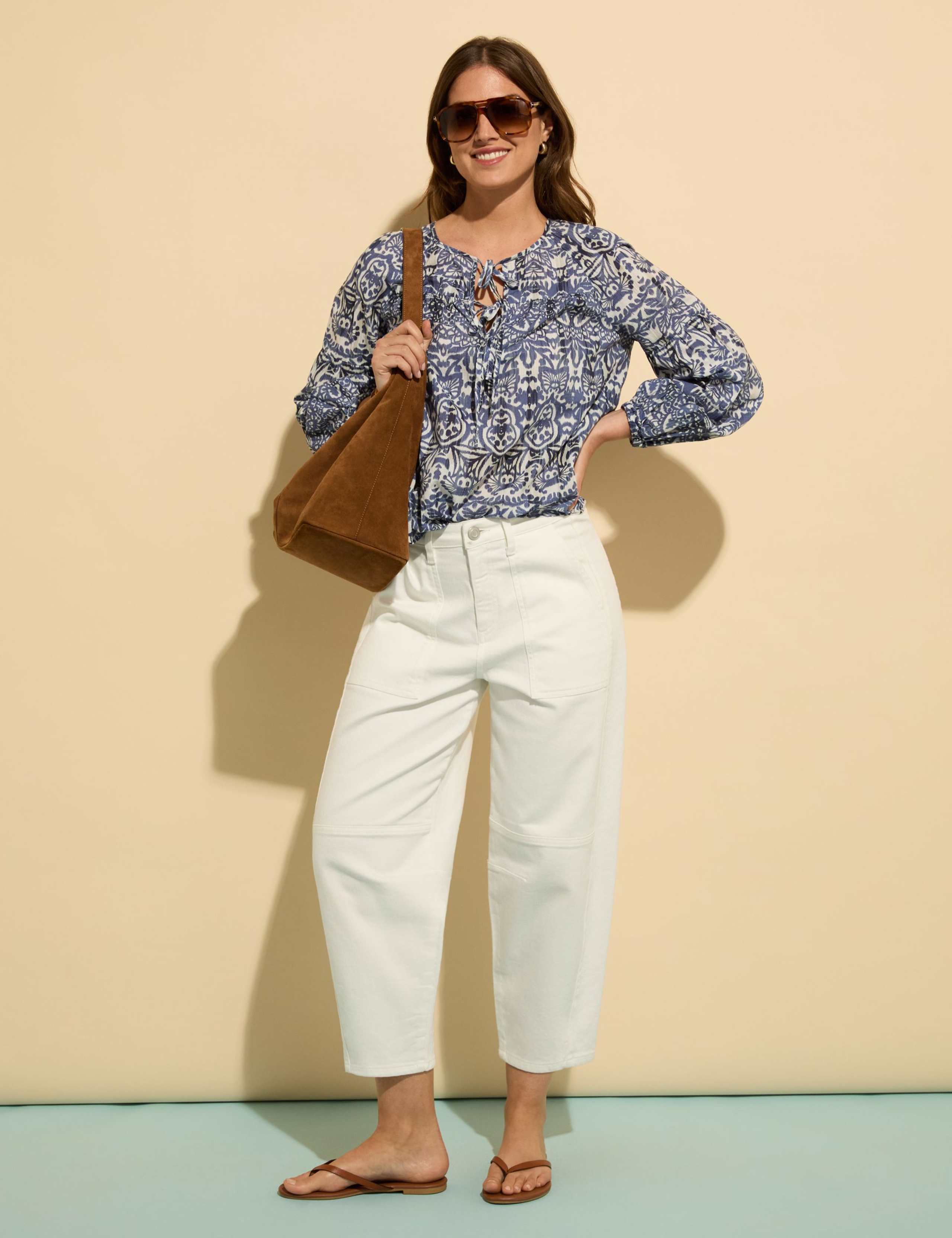 Pure Cotton Printed Tie Neck Blouse 4 of 5