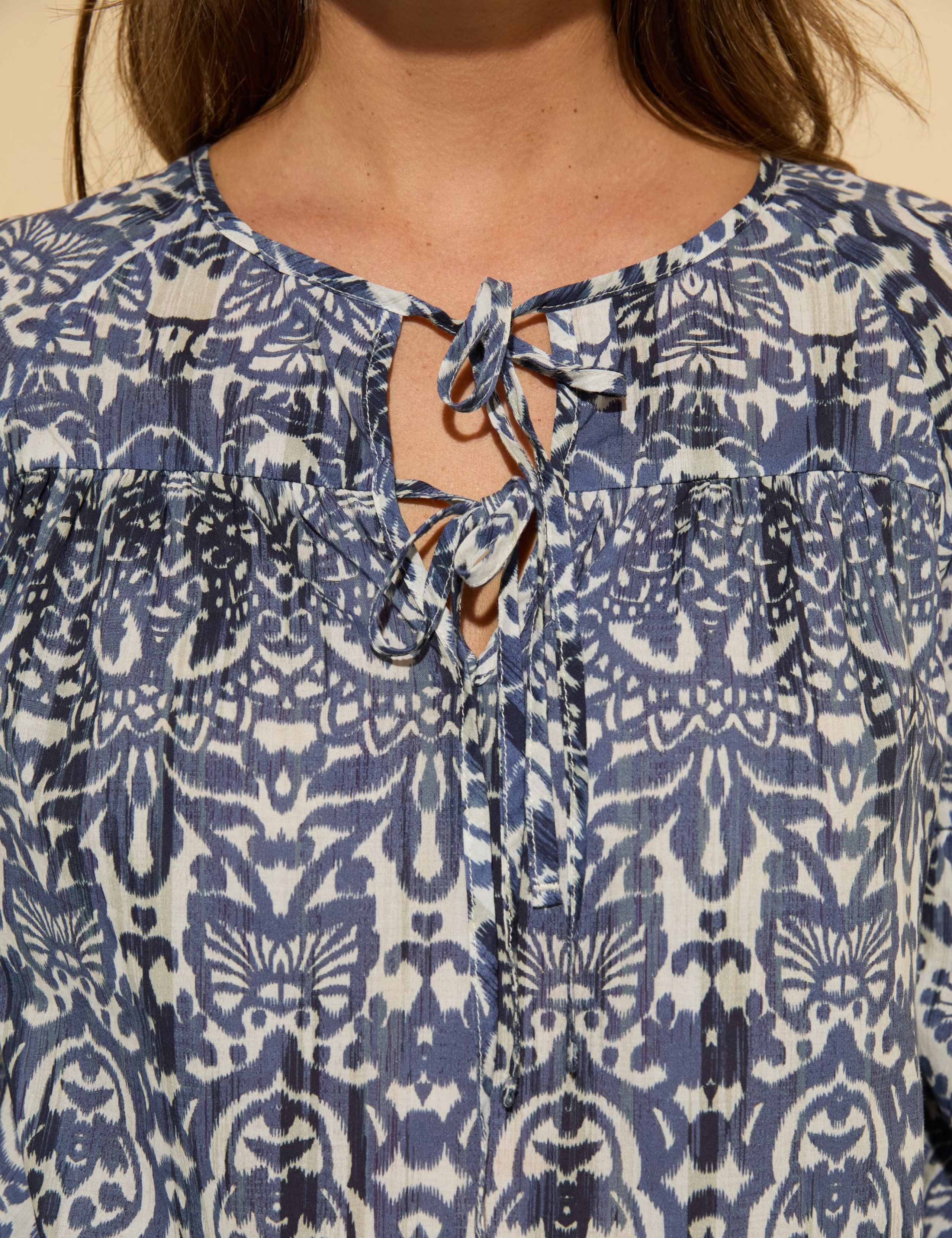Pure Cotton Printed Tie Neck Blouse 5 of 5