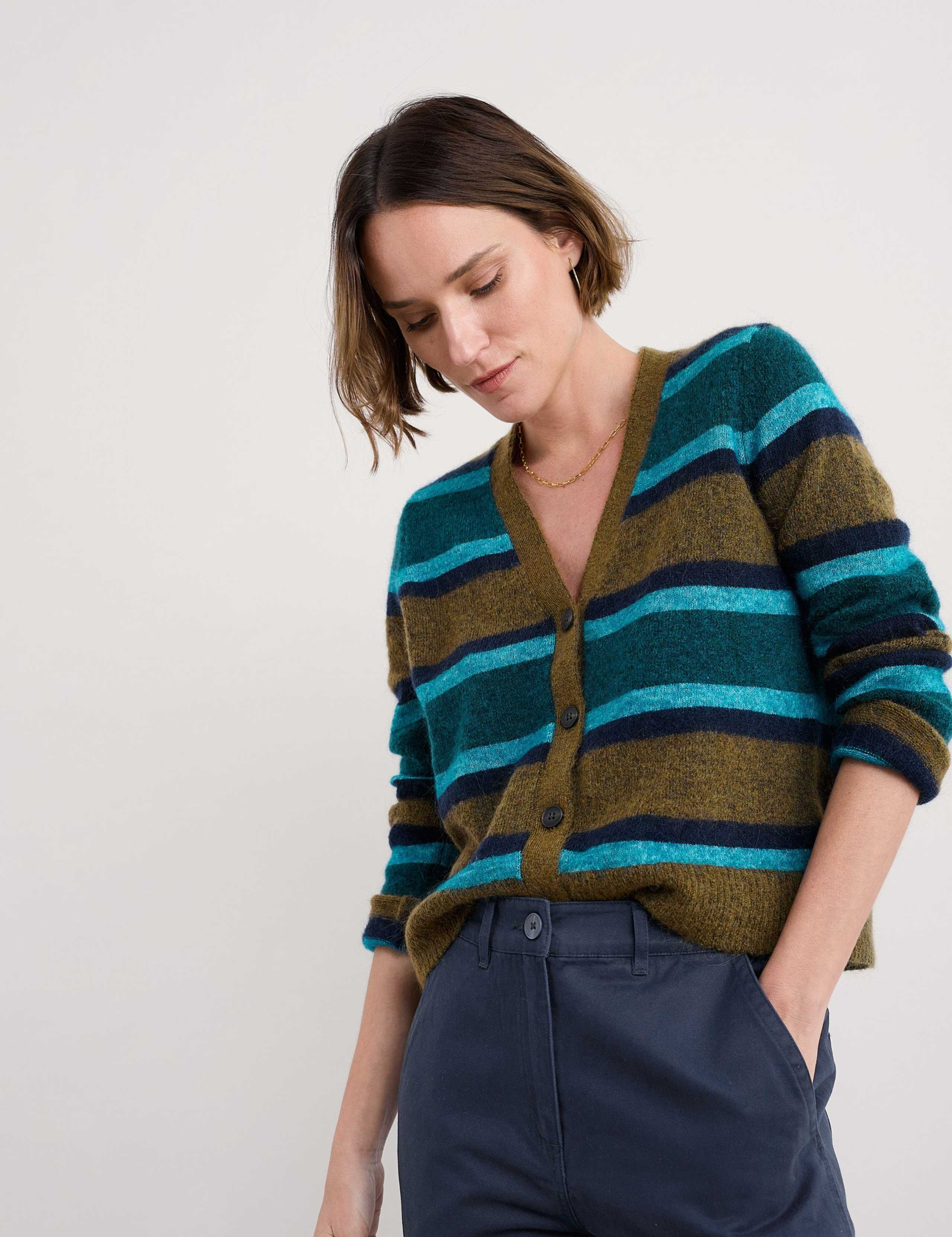 Wool Blend Striped Button Front Cardigan 3 of 5