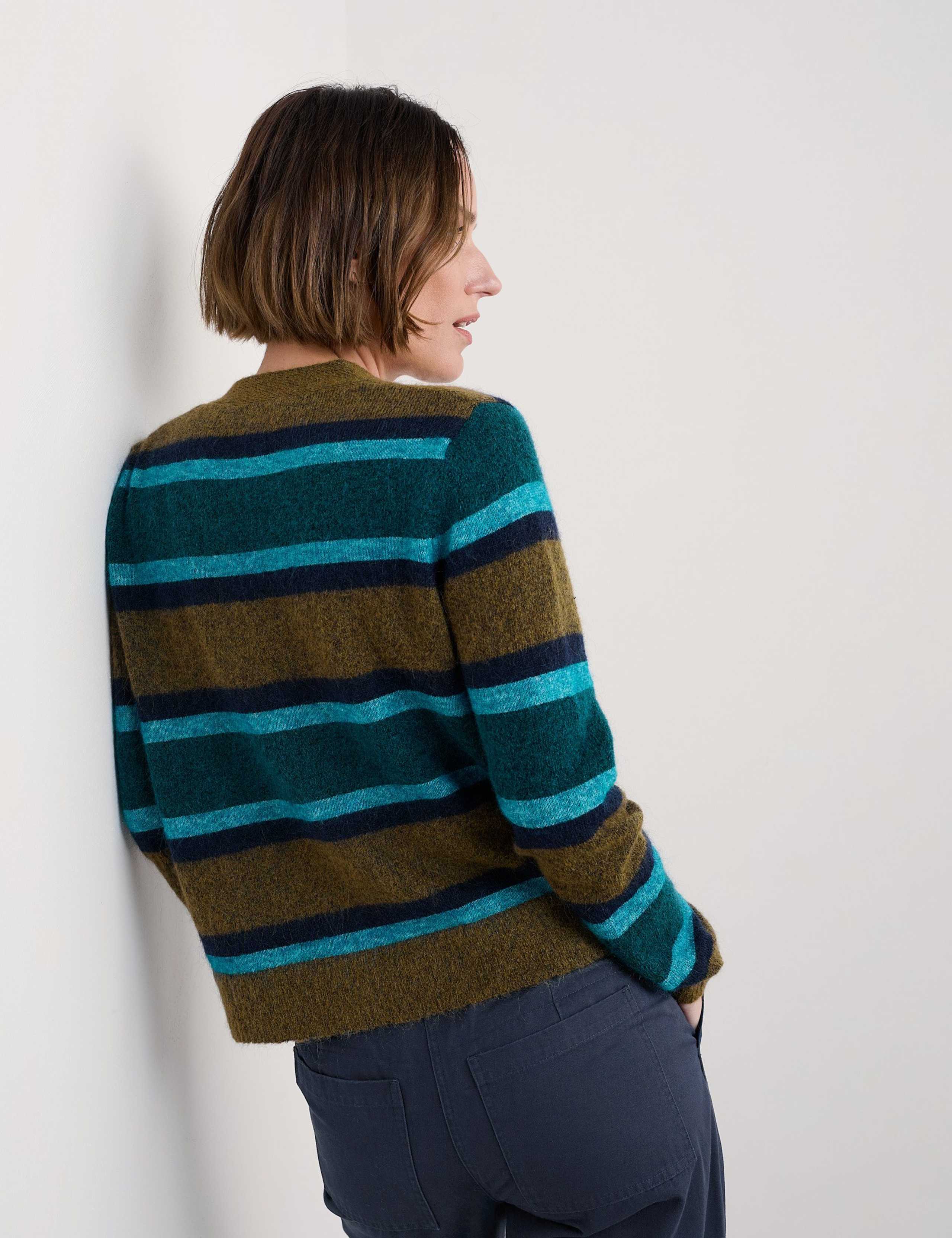 Wool Blend Striped Button Front Cardigan 4 of 5
