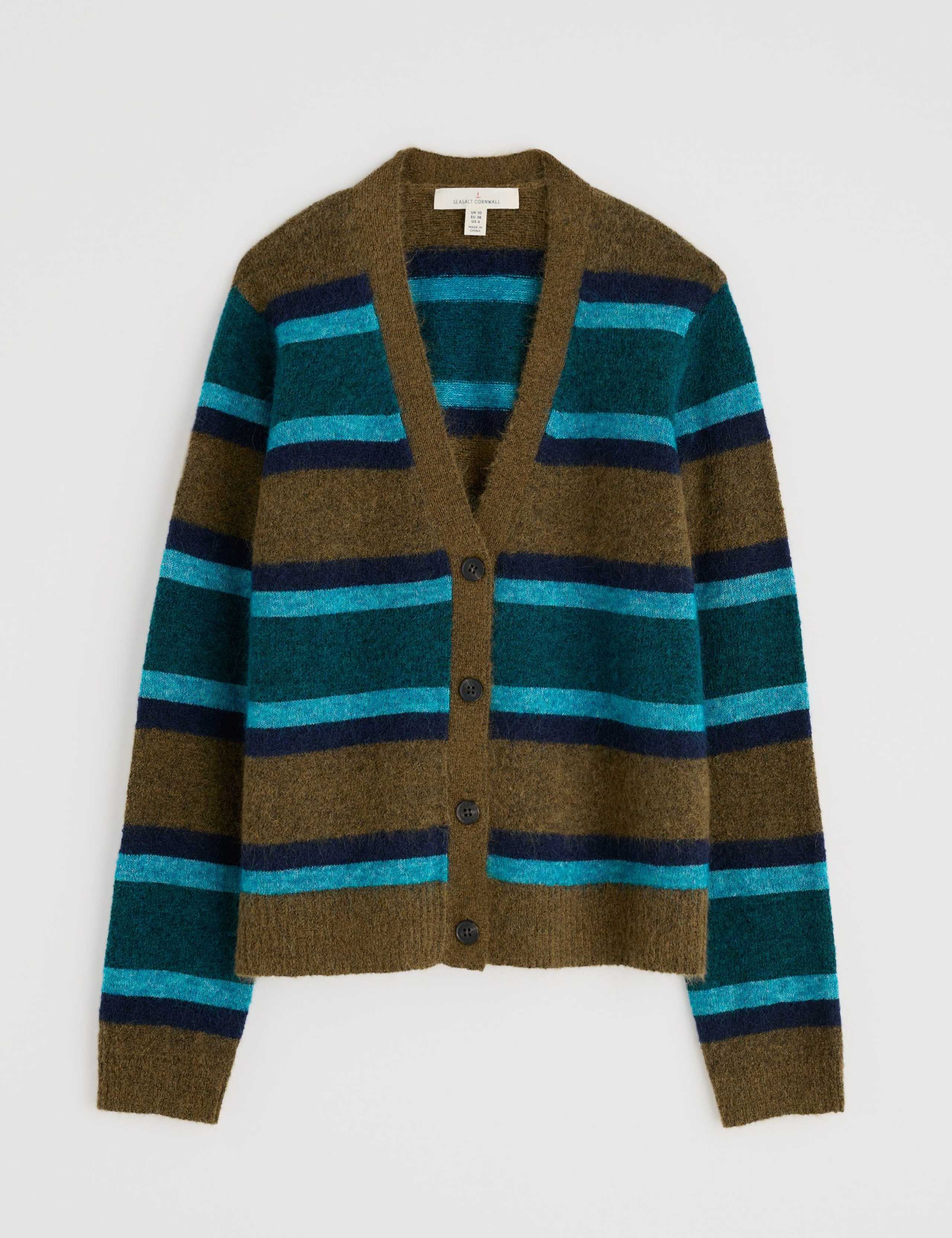 Wool Blend Striped Button Front Cardigan 2 of 5