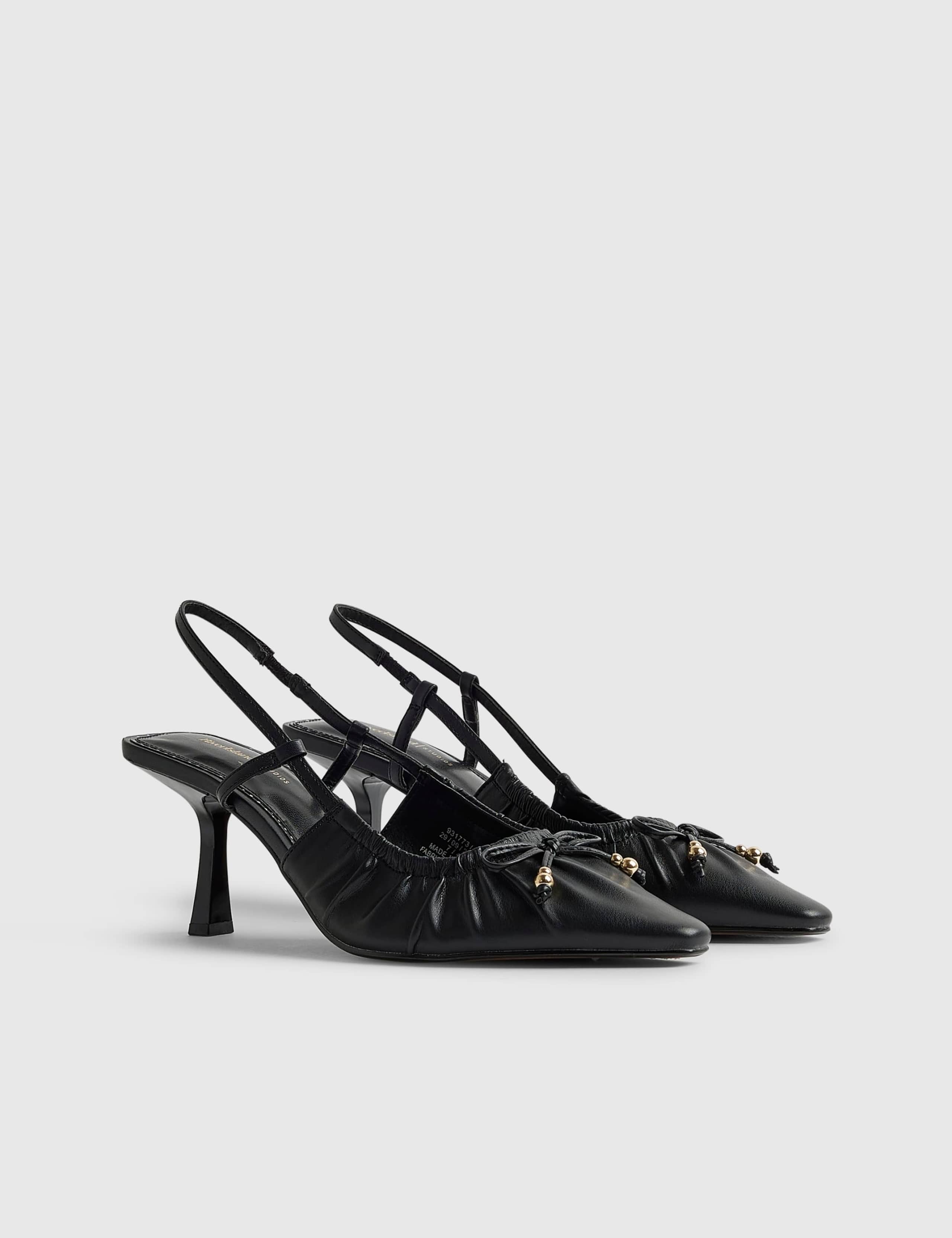 Leather Ruched Bow Slingback Court Heels 5 of 5