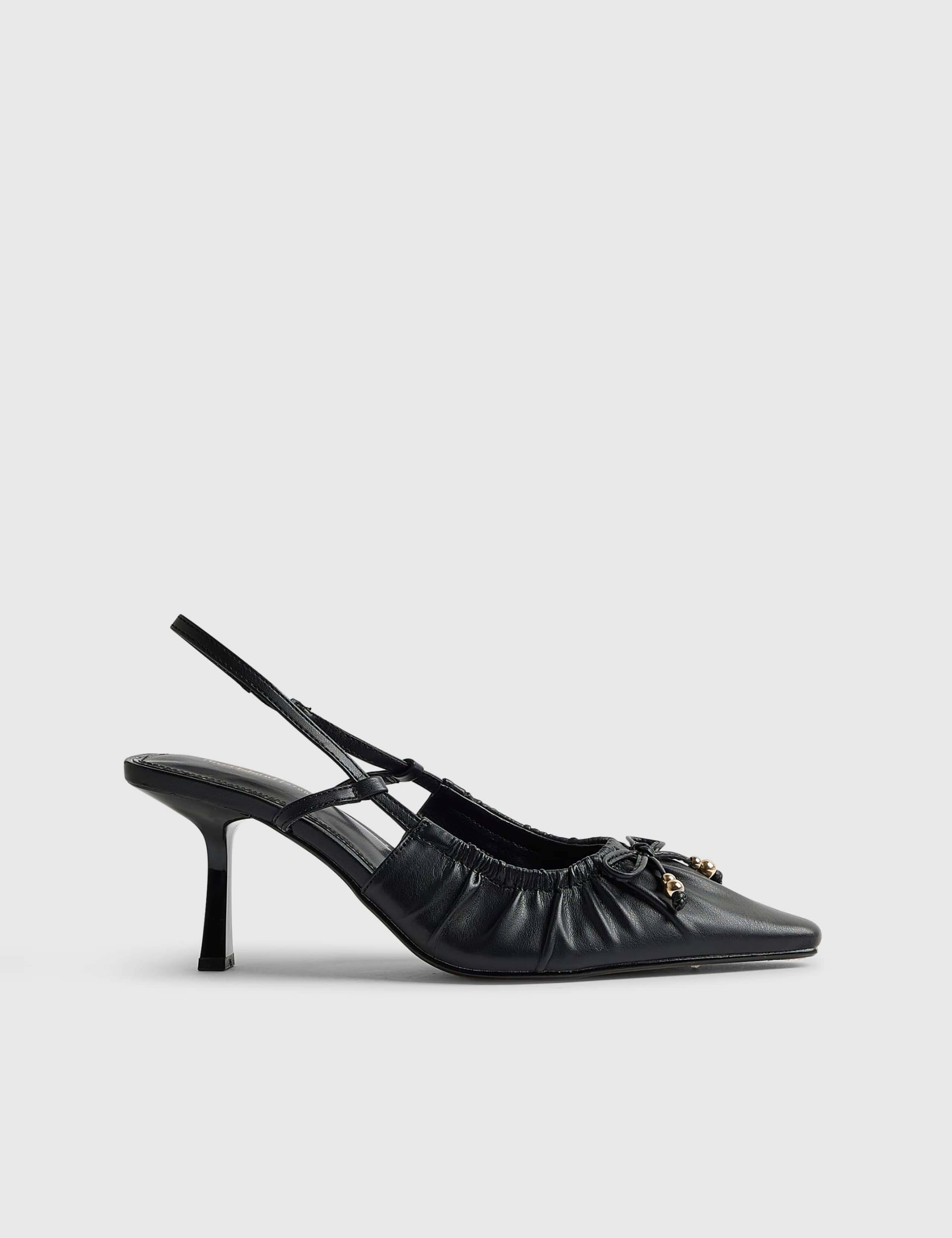 Leather Ruched Bow Slingback Court Heels 2 of 5