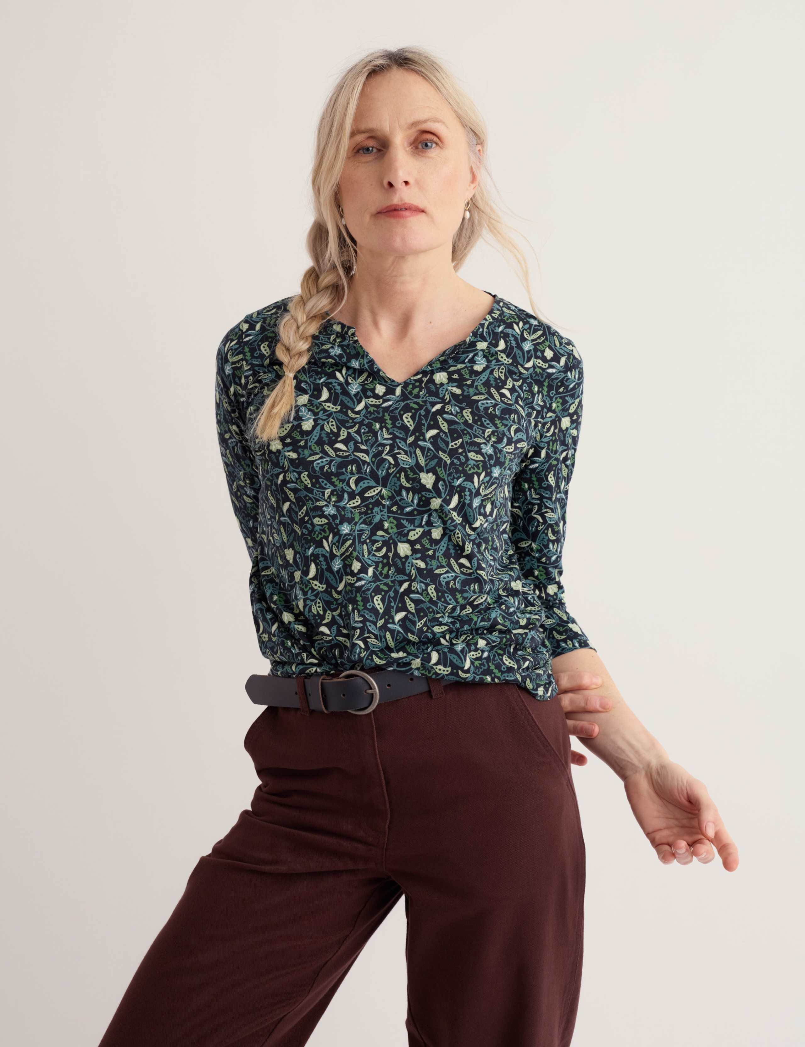 Cotton Blend Printed Notch Neck Top 5 of 5