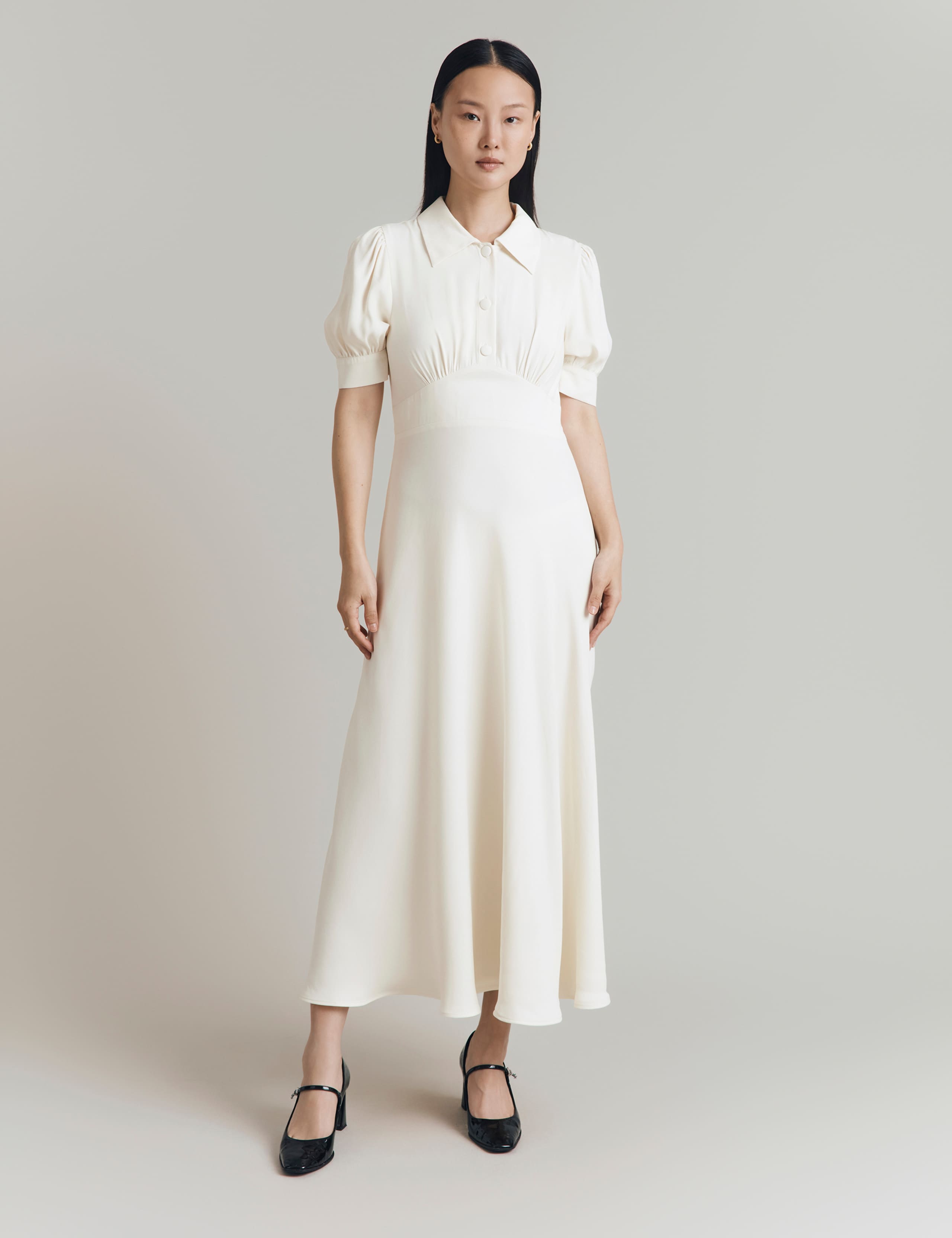 Crepe Puff Sleeve Midi Tea Dress 3 of 4
