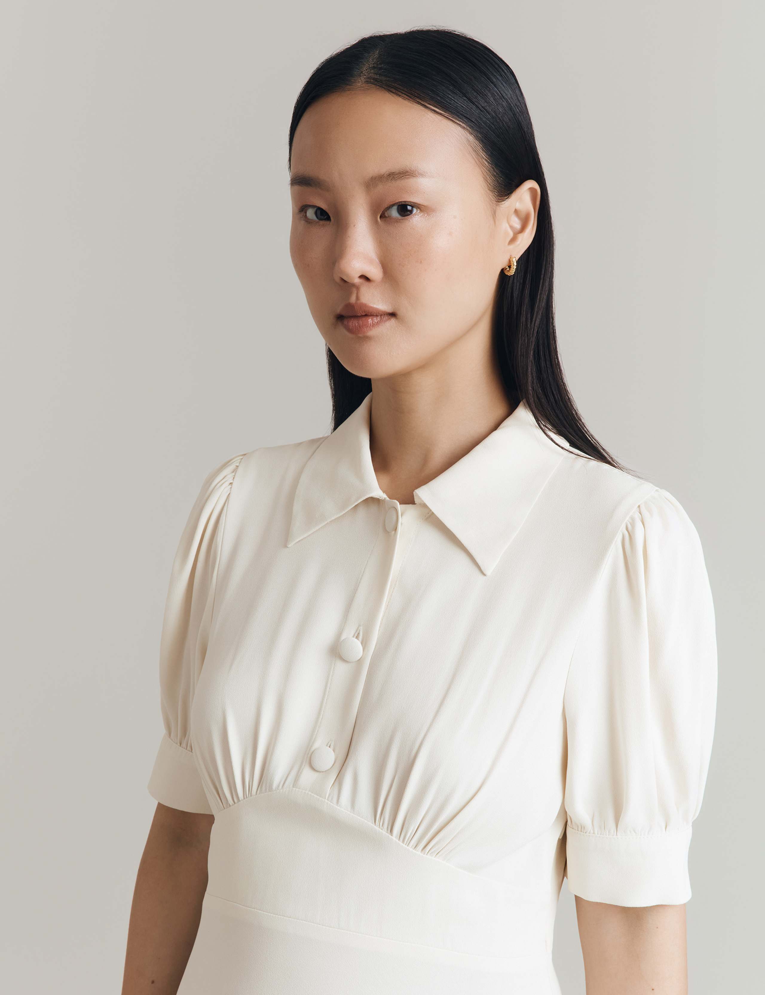 Crepe Puff Sleeve Midi Tea Dress 4 of 4