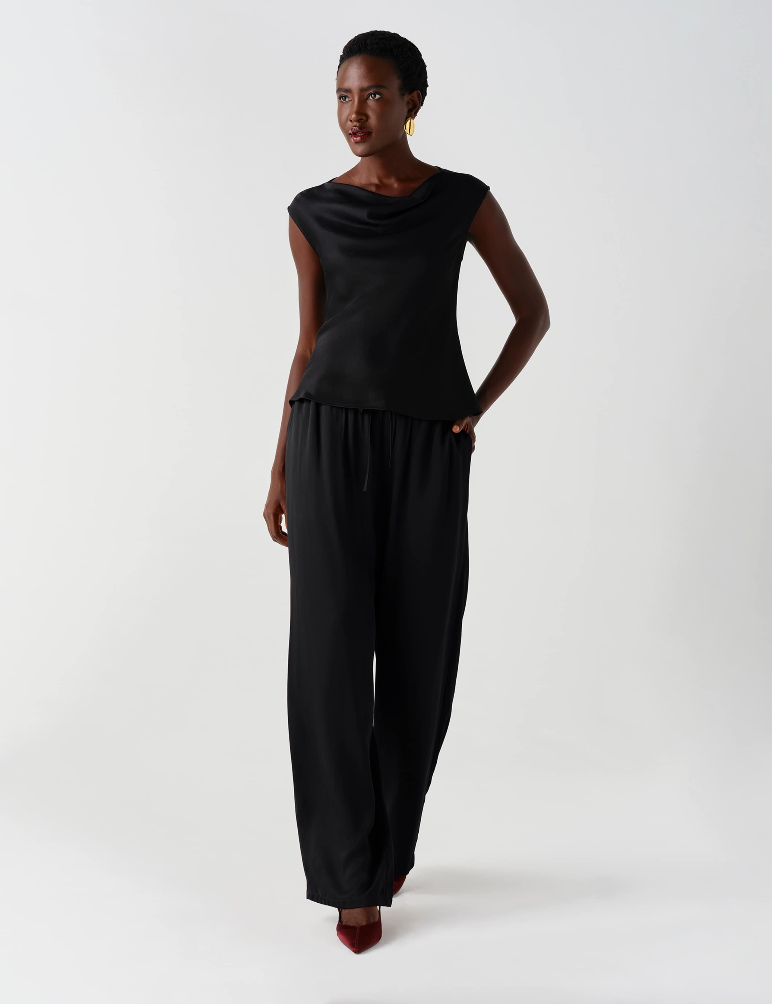 Satin Drawstring Straight Leg Trousers 2 of 9