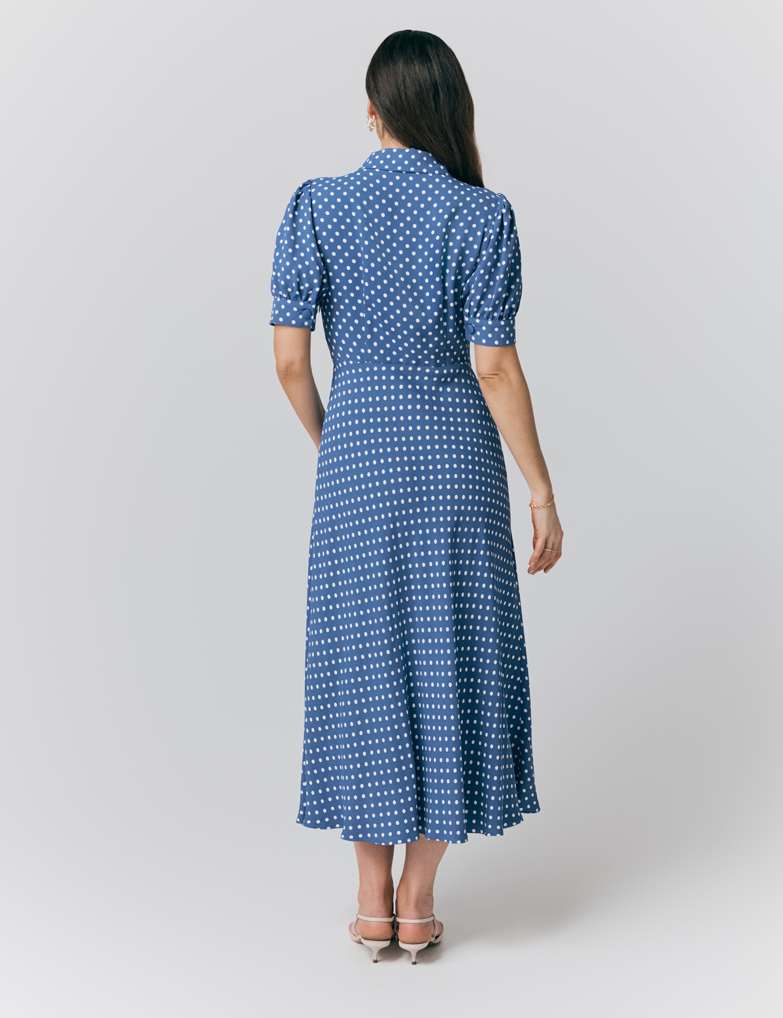 Crepe Polka Dot Button Front Midi Tea Dress 4 of 4