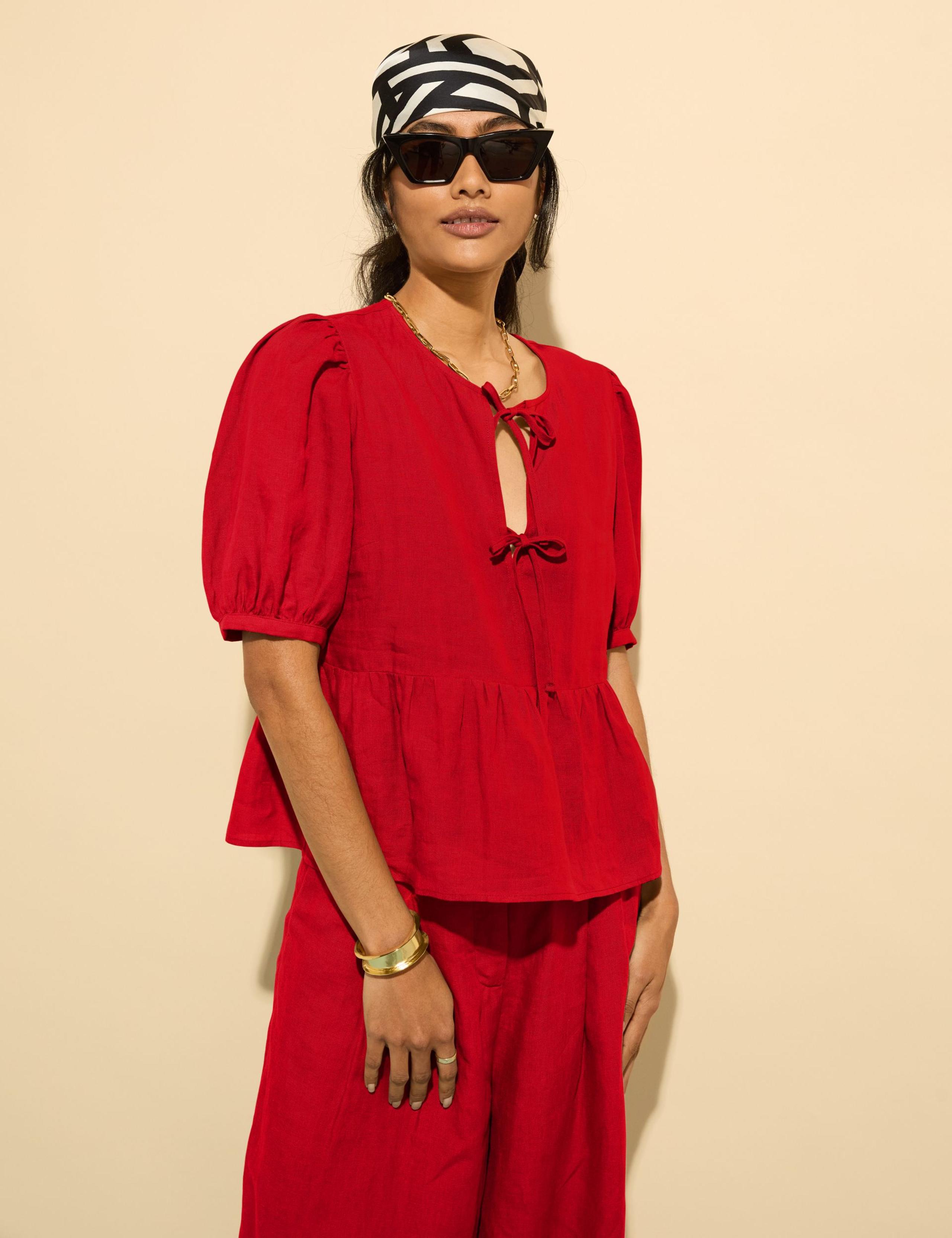 Pure Linen Tie Front Blouse 3 of 7