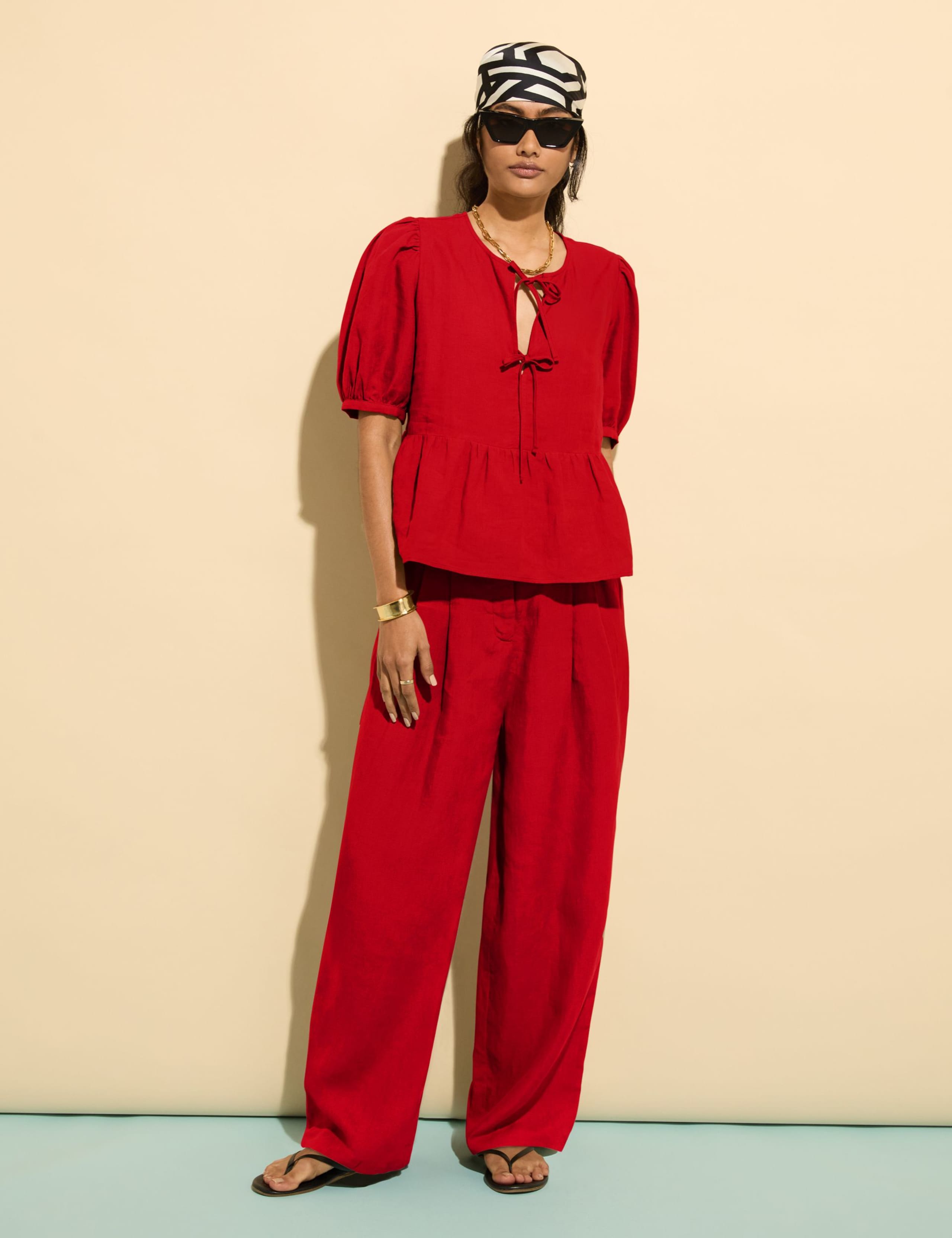 Pure Linen Tie Front Blouse 4 of 7