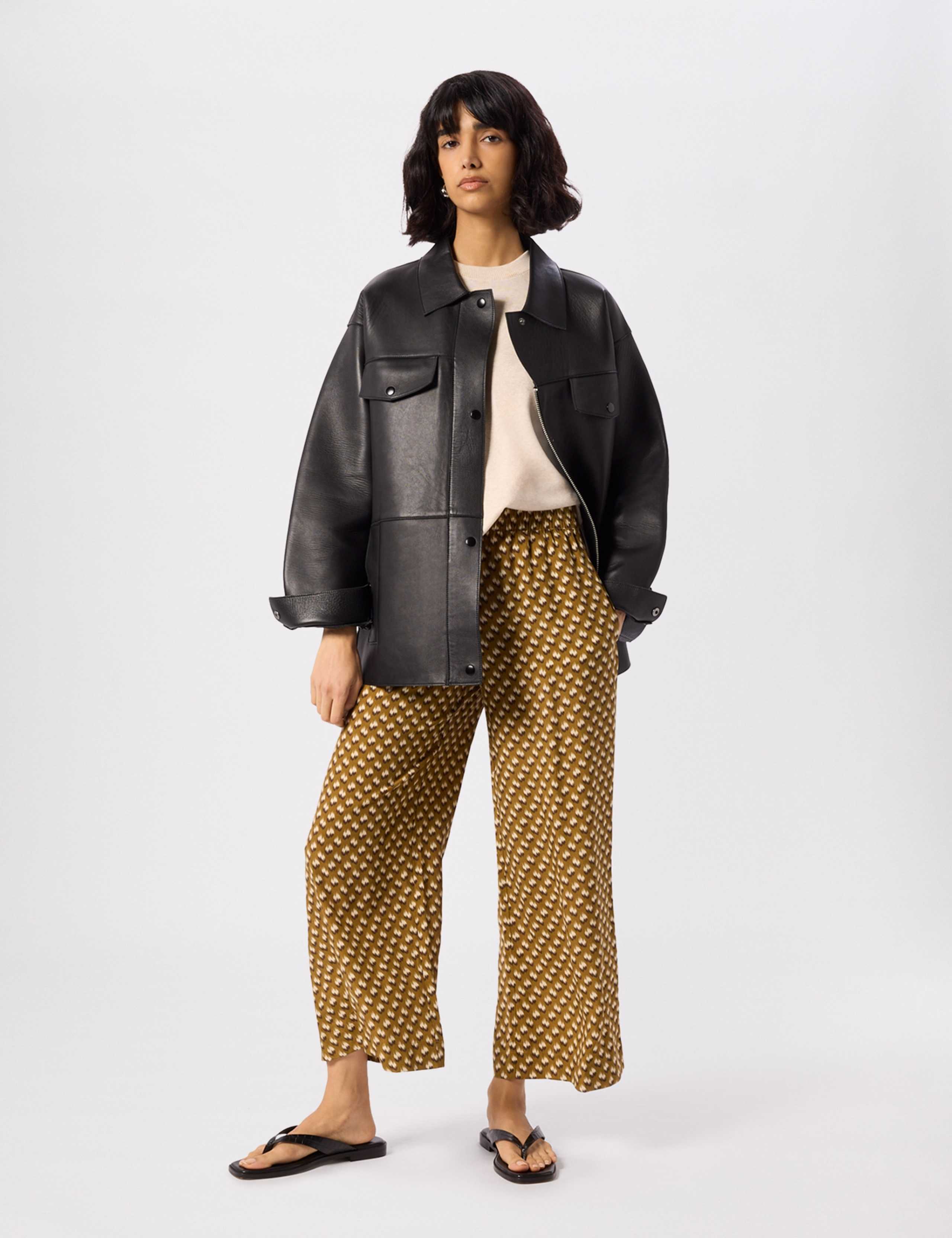 Cupro Rich Printed Wide Leg Cropped Trousers 1 of 5