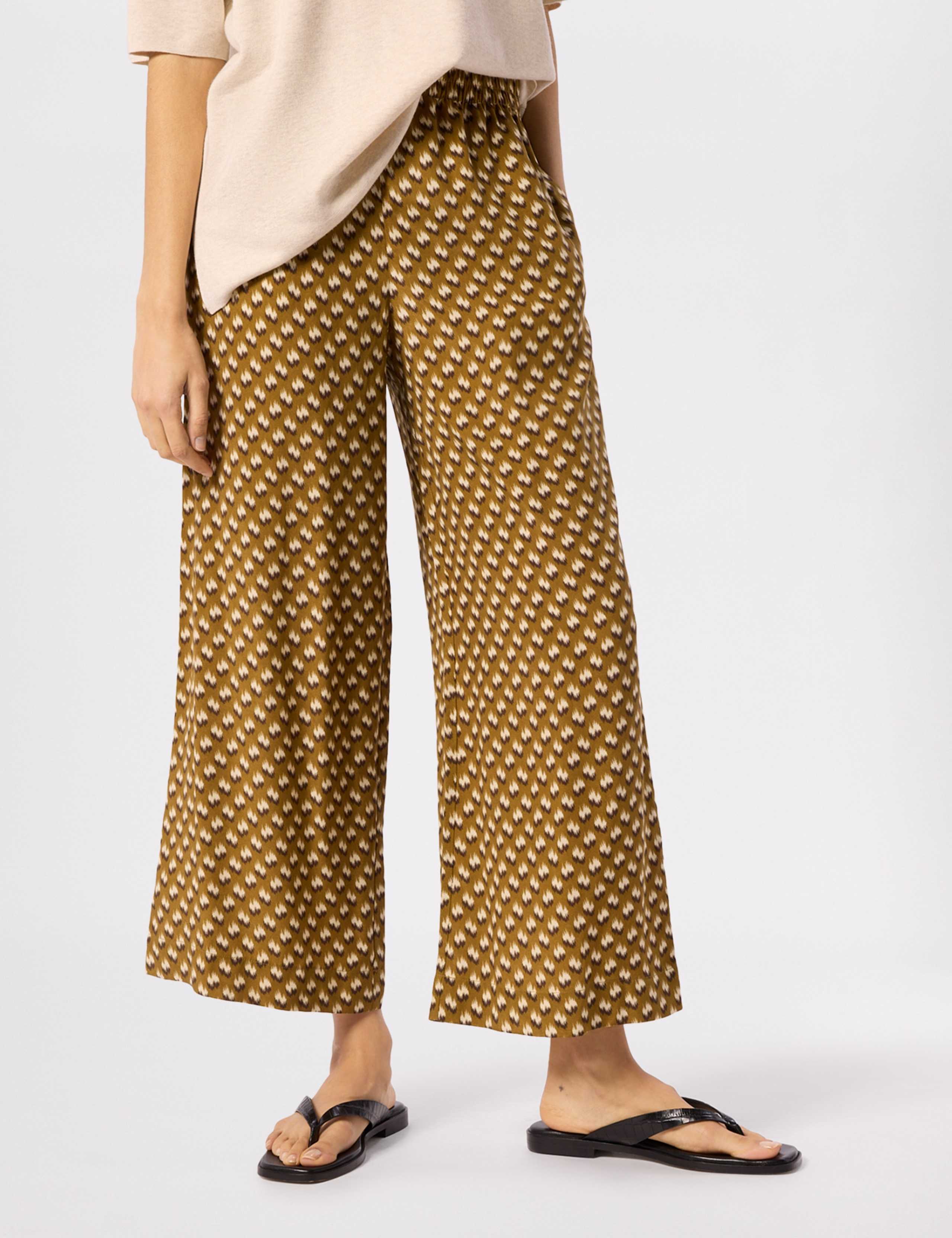 Cupro Rich Printed Wide Leg Cropped Trousers 3 of 5