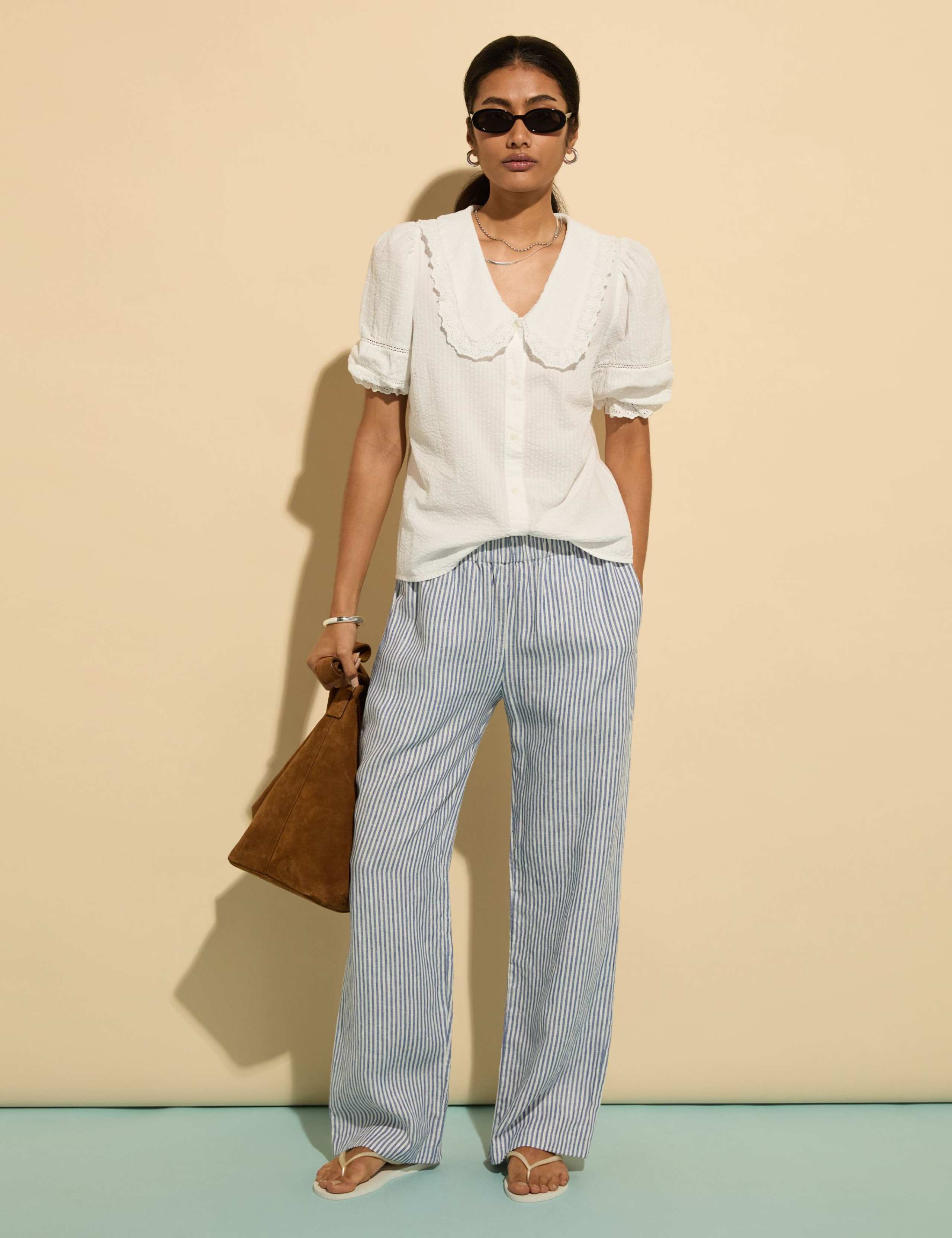 Pure Cotton Broderie Collared V-Neck Blouse 2 of 5