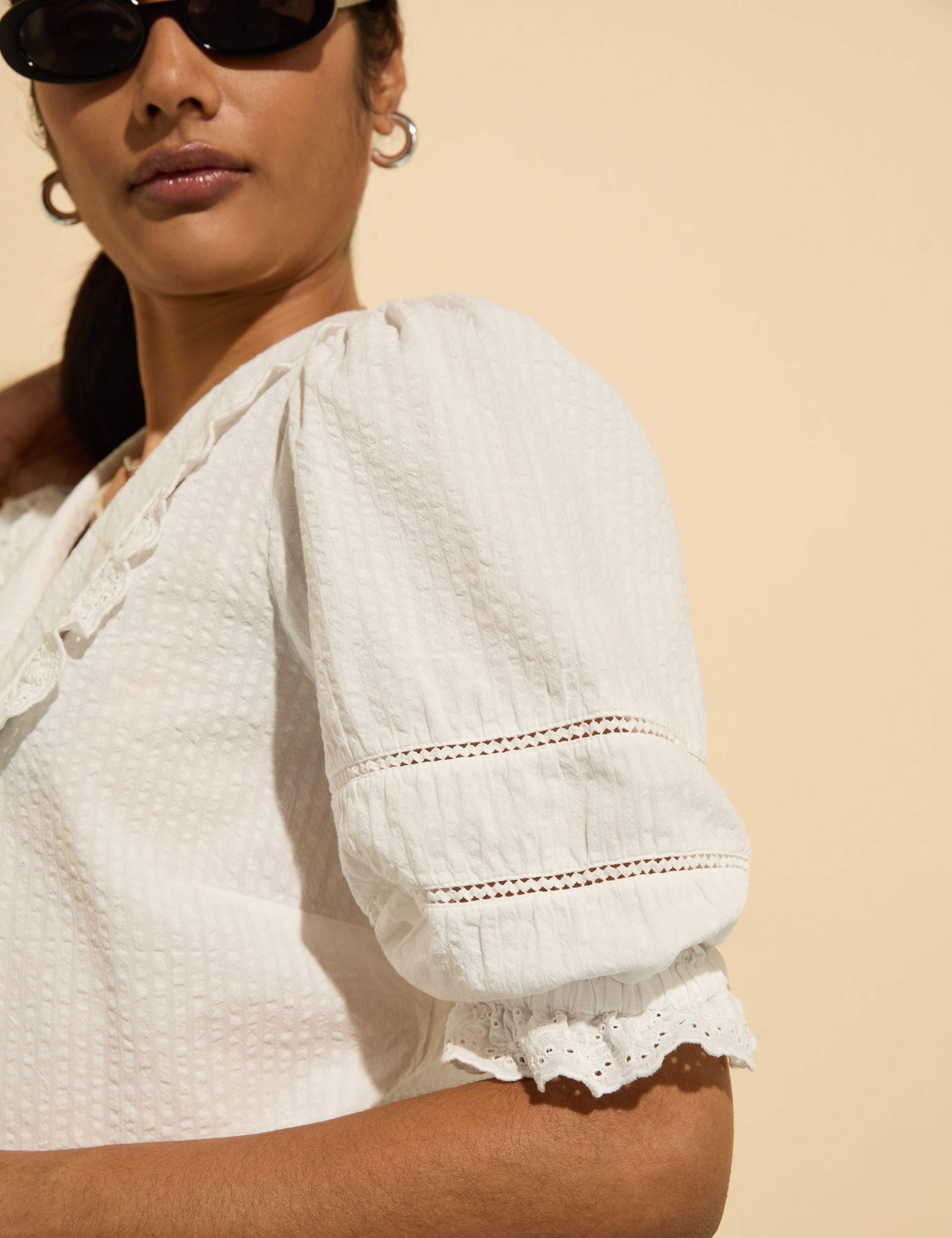 Pure Cotton Broderie Collared V-Neck Blouse 4 of 5
