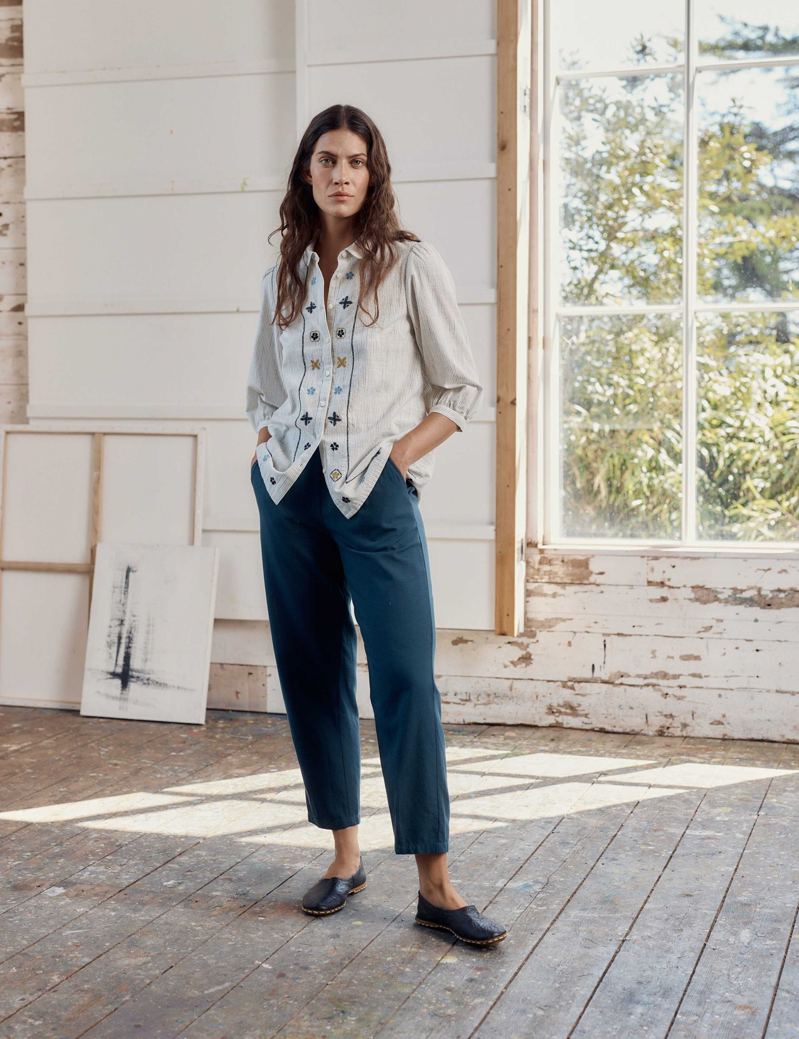 Pure Cotton Embroidered Collared Blouse 3 of 6