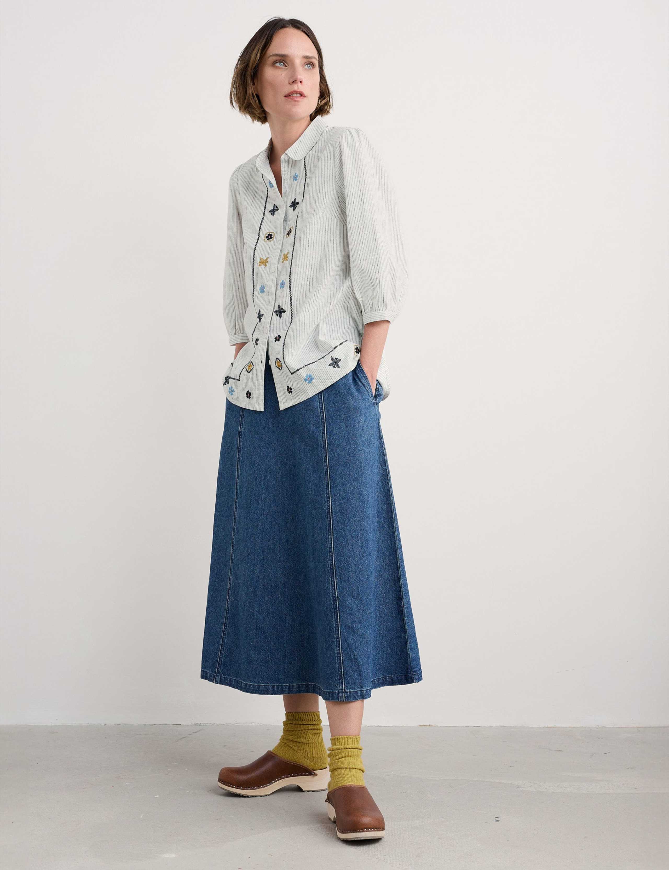 Pure Cotton Embroidered Collared Blouse 4 of 6