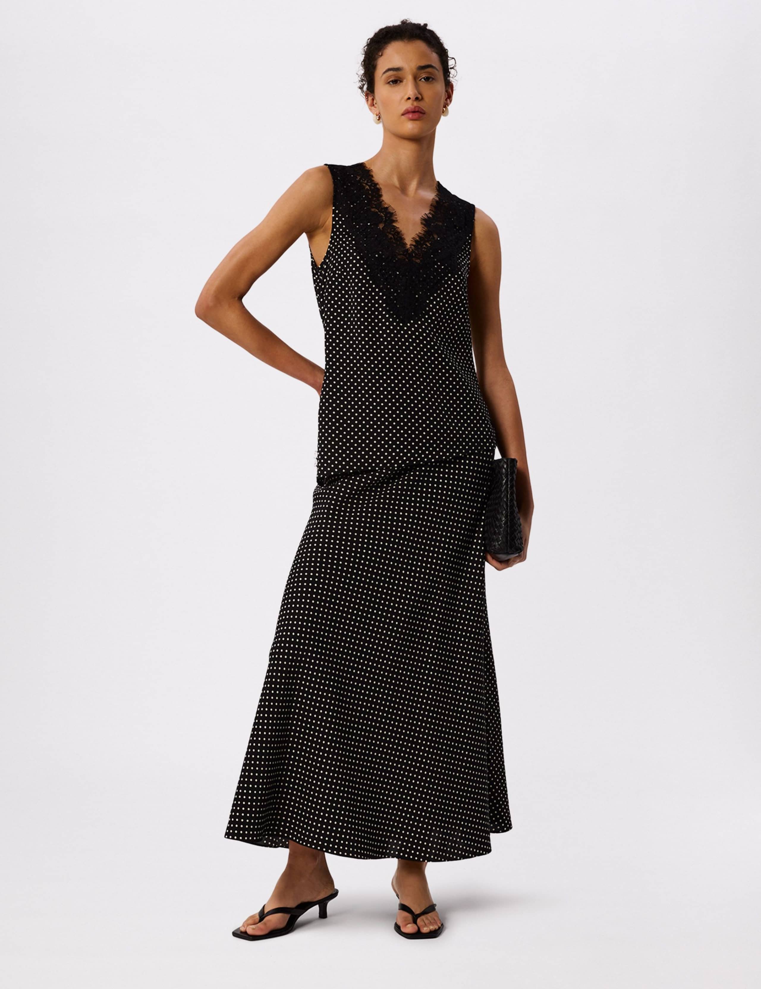 Polka Dot Print V-Neck Lace Detail Top 4 of 7