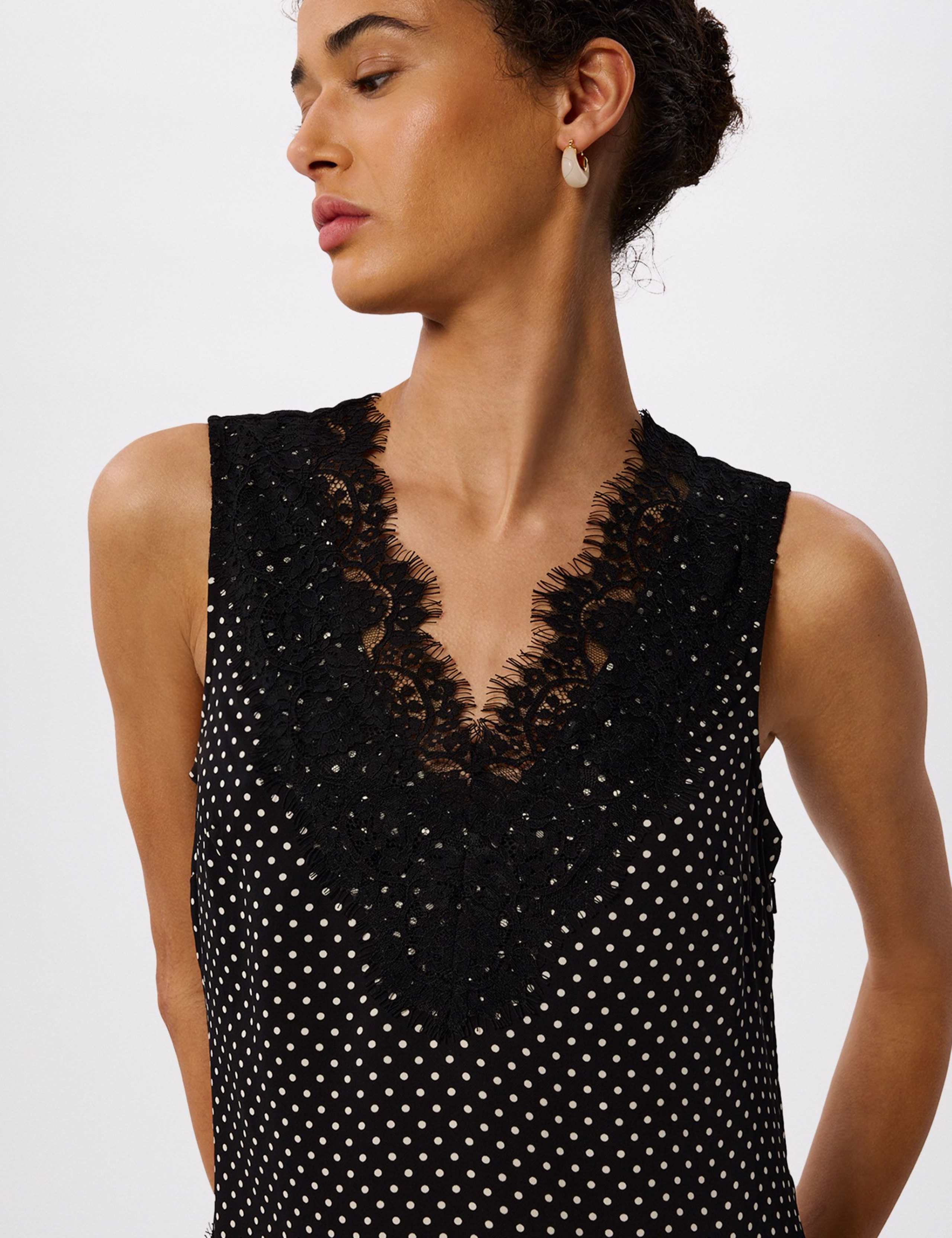 Polka Dot Print V-Neck Lace Detail Top 6 of 7