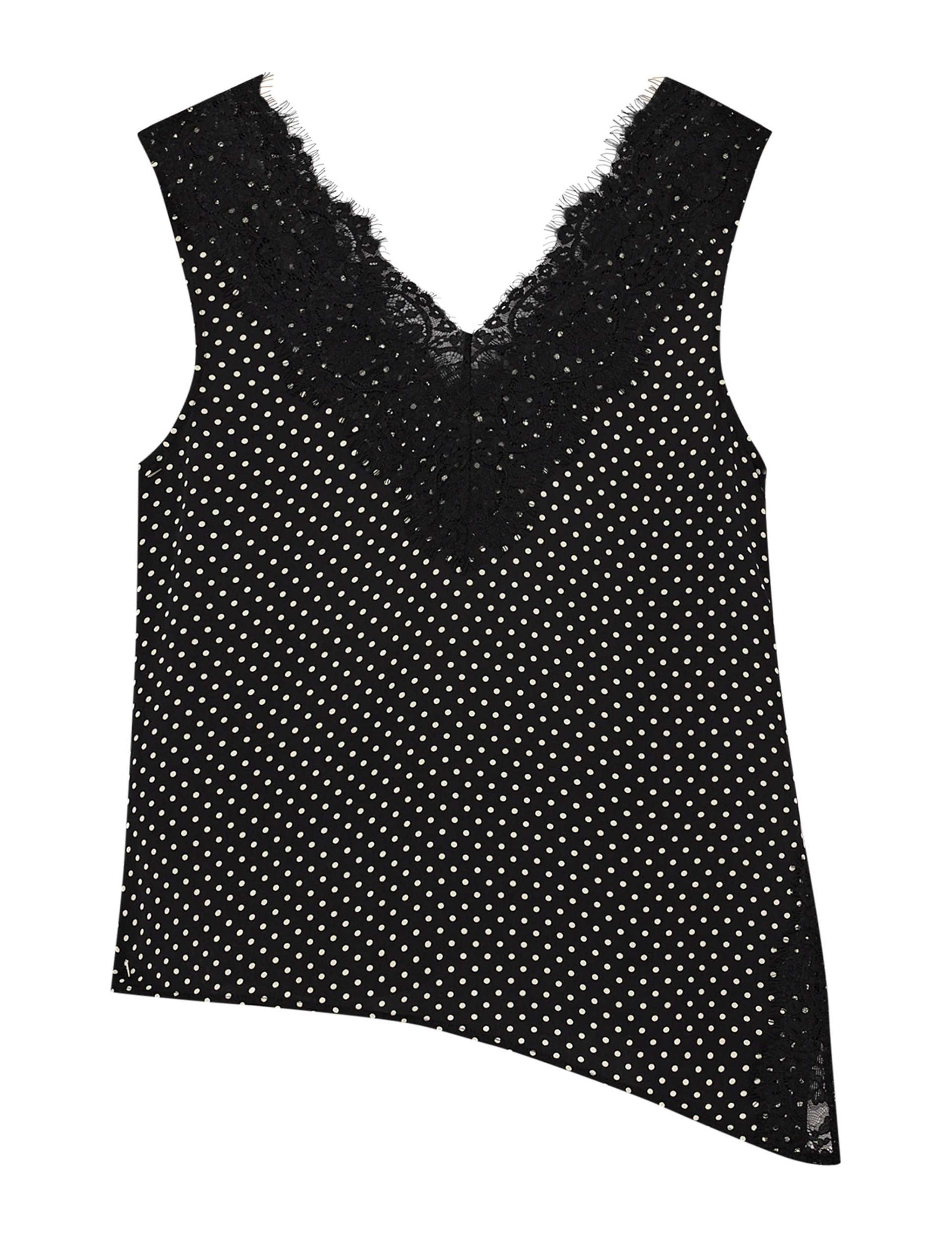 Polka Dot Print V-Neck Lace Detail Top 2 of 7