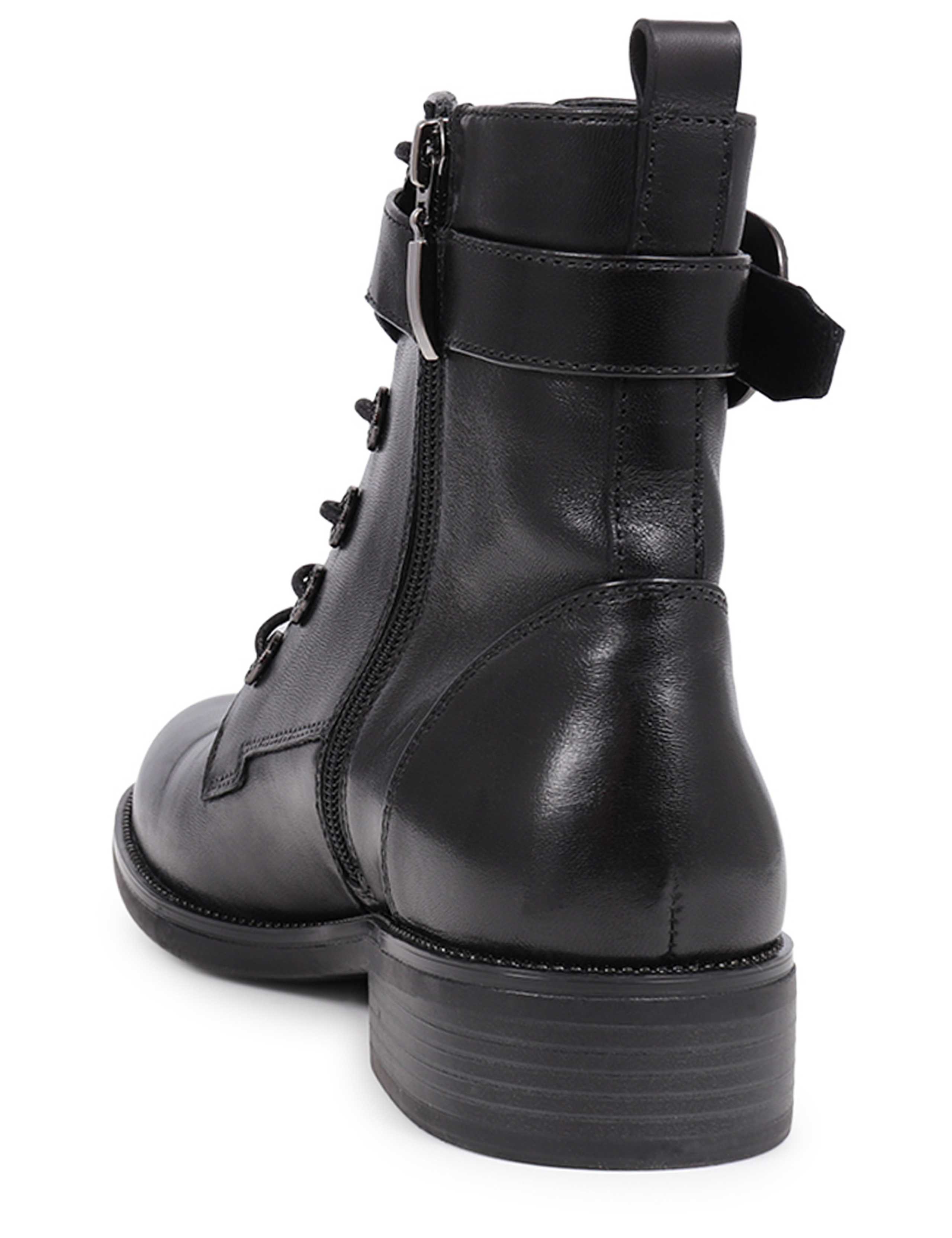 Leather Lace Up Buckle Flat Ankle Boots 6 of 7