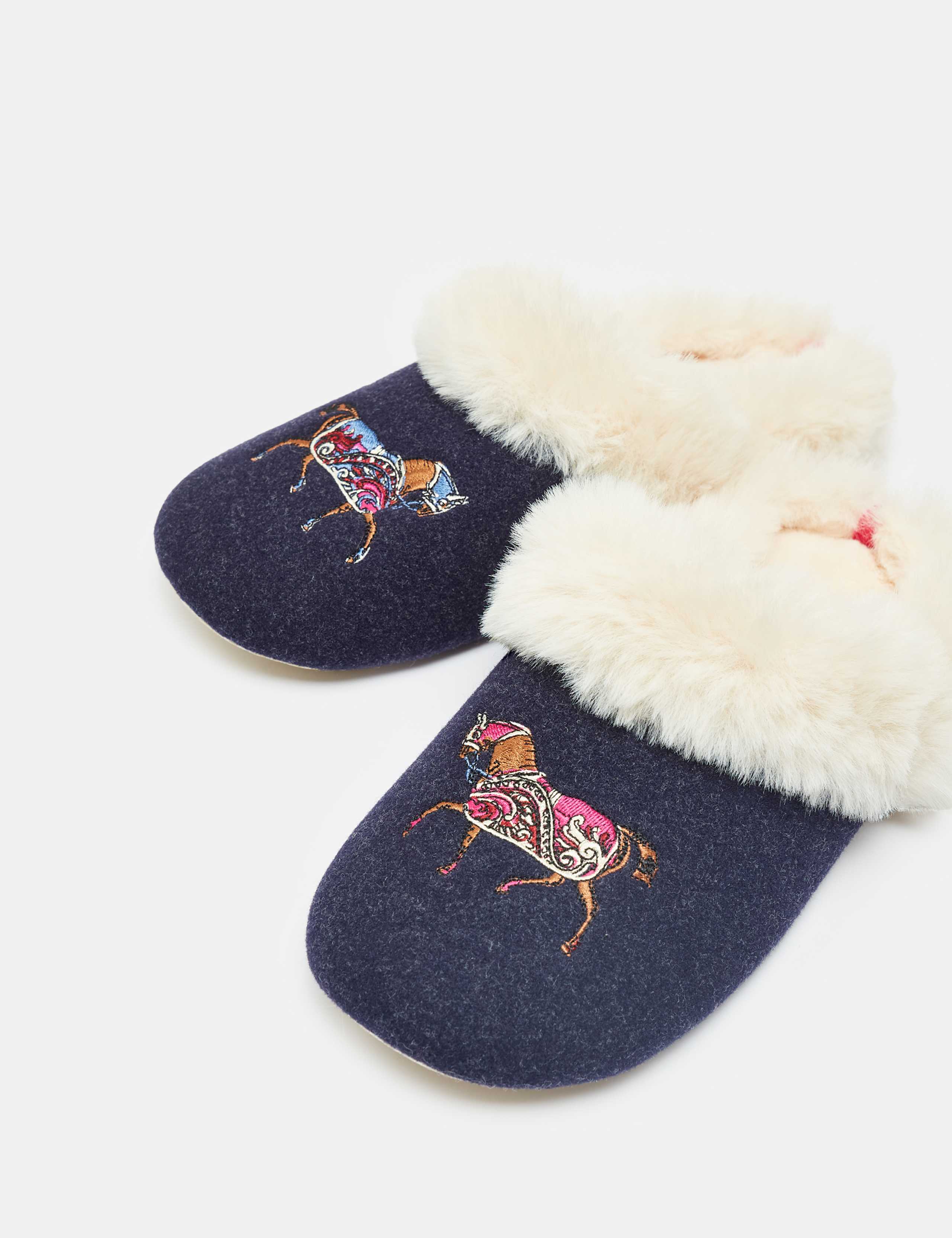 Felt Faux Fur Embroidered Mule Slippers 5 of 7