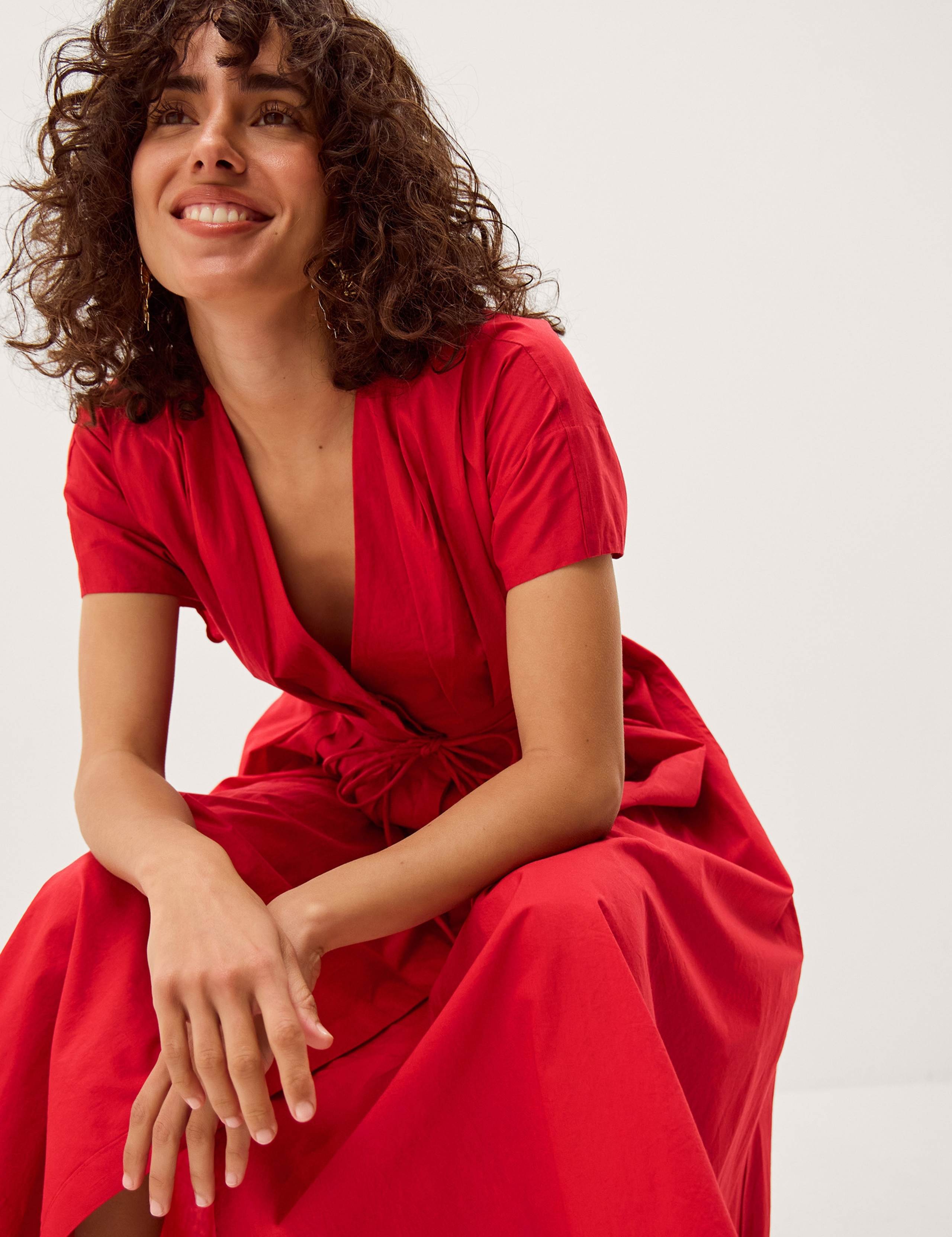 Pure Cotton Tie Waist Midi Dress 4 of 6