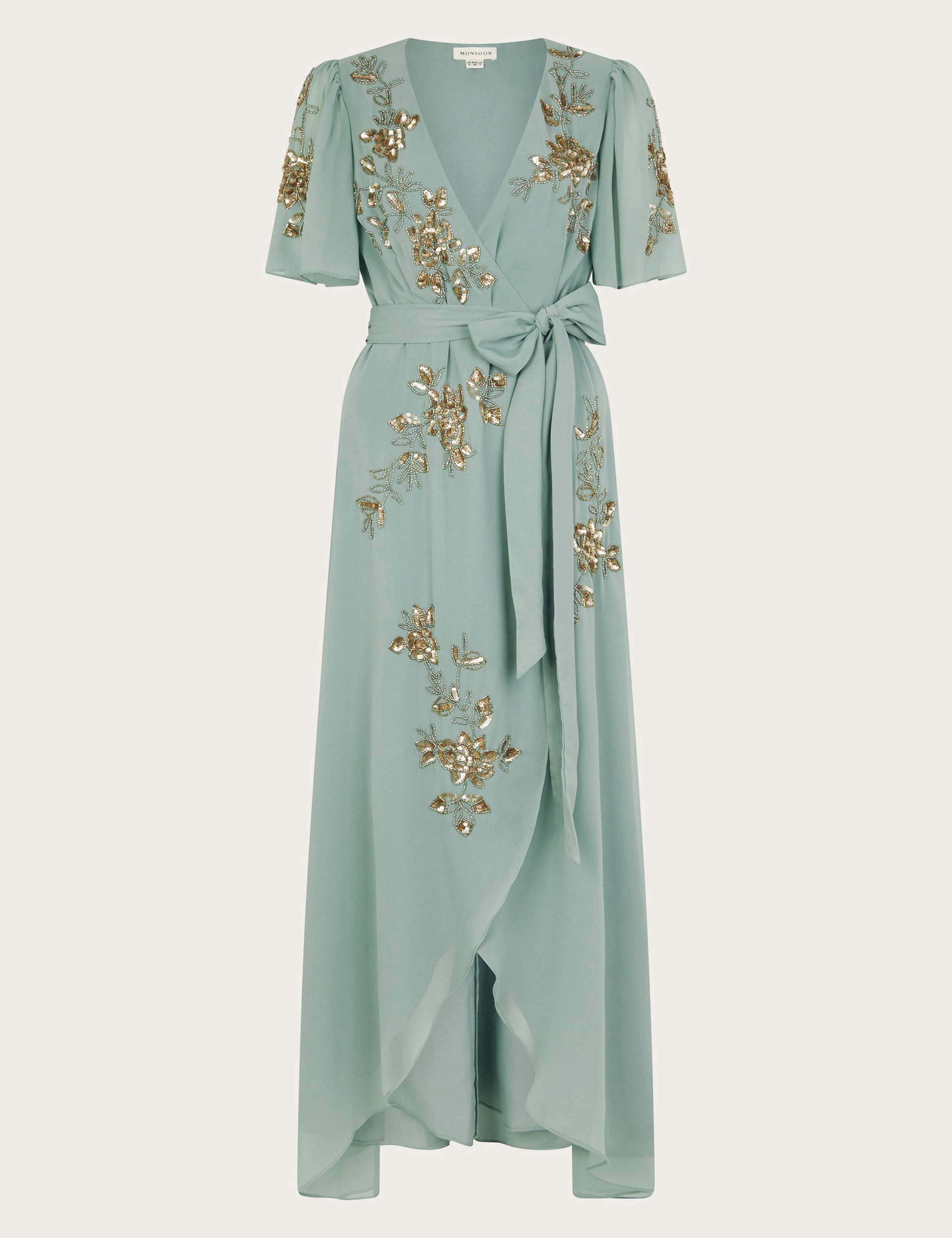 Embroidered V-Neck Maxi Wrap Dress 2 of 5
