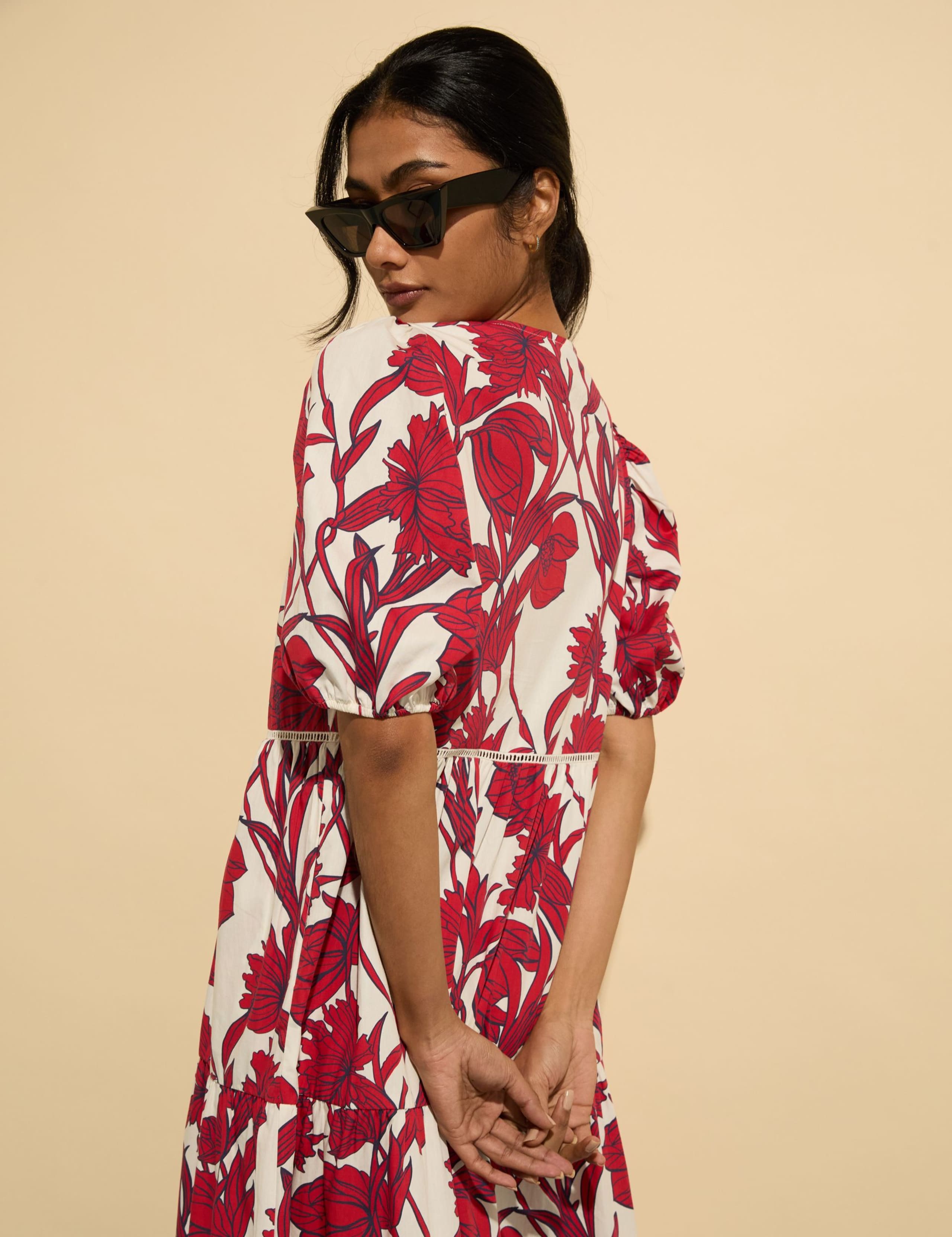 Pure Cotton Floral Tie Detail Midi Dress 5 of 6
