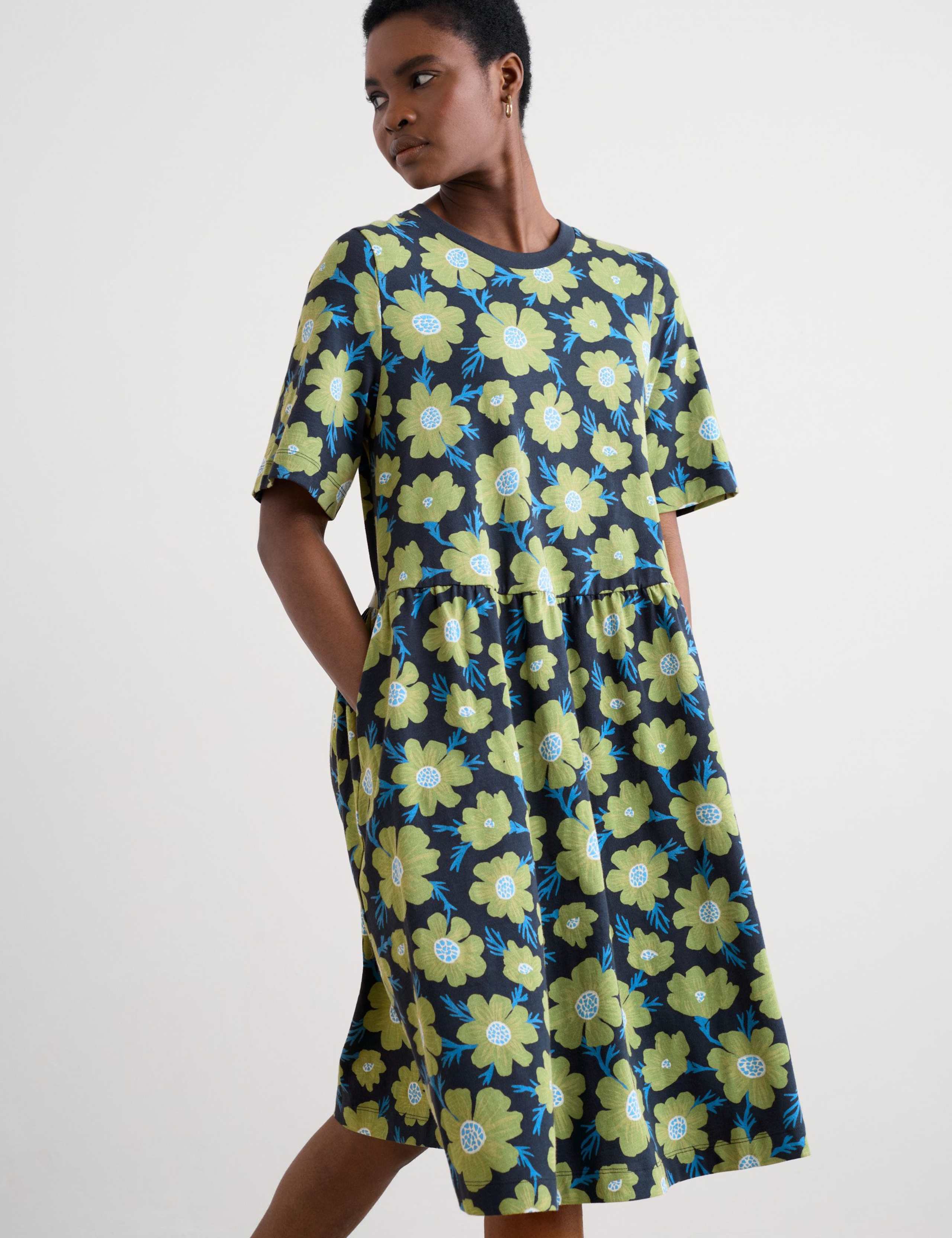 Pure Cotton Floral Knee Length T-Shirt Dress 3 of 5