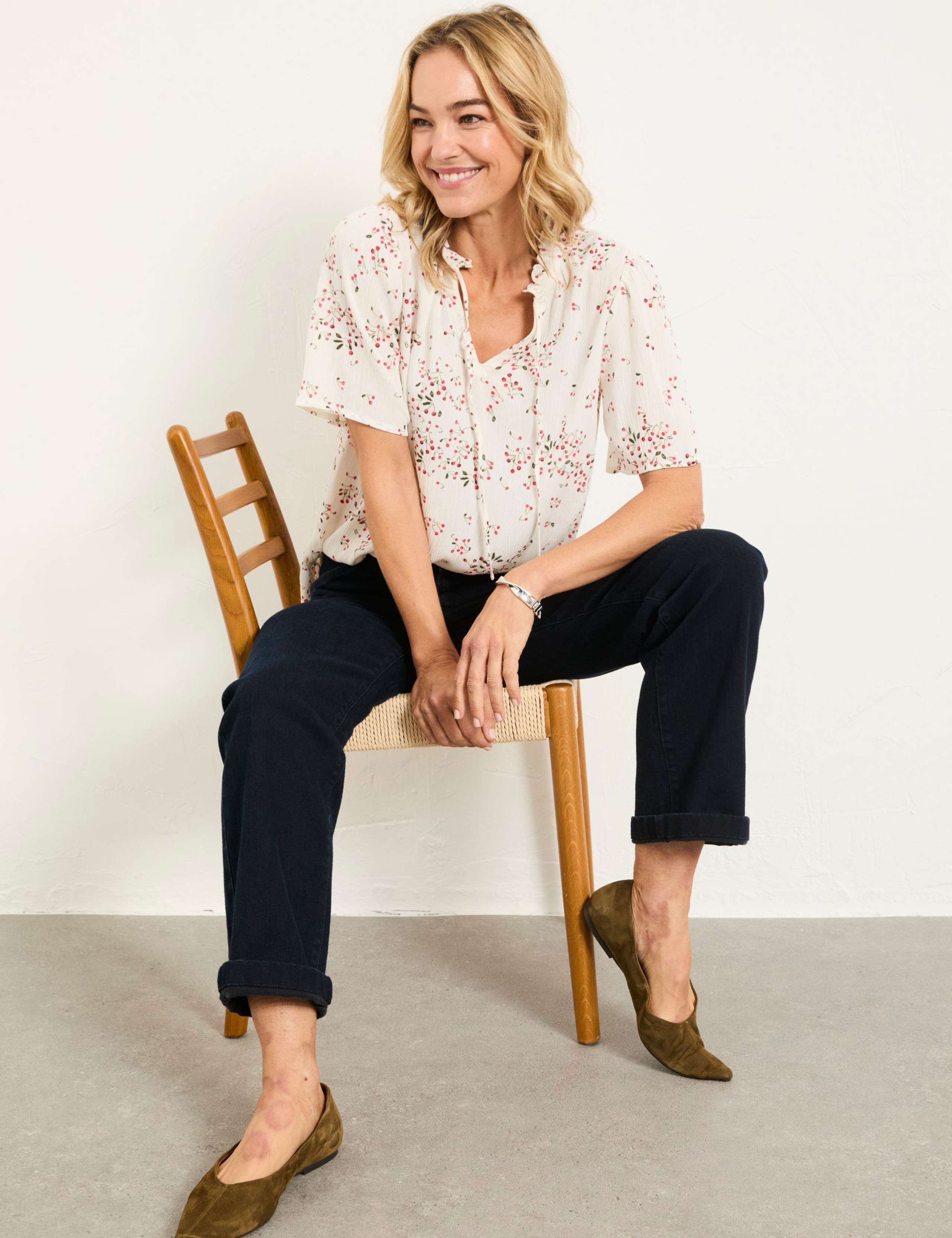 Cherry Print Ruffle Collar Tie Neck Tunic 6 of 6