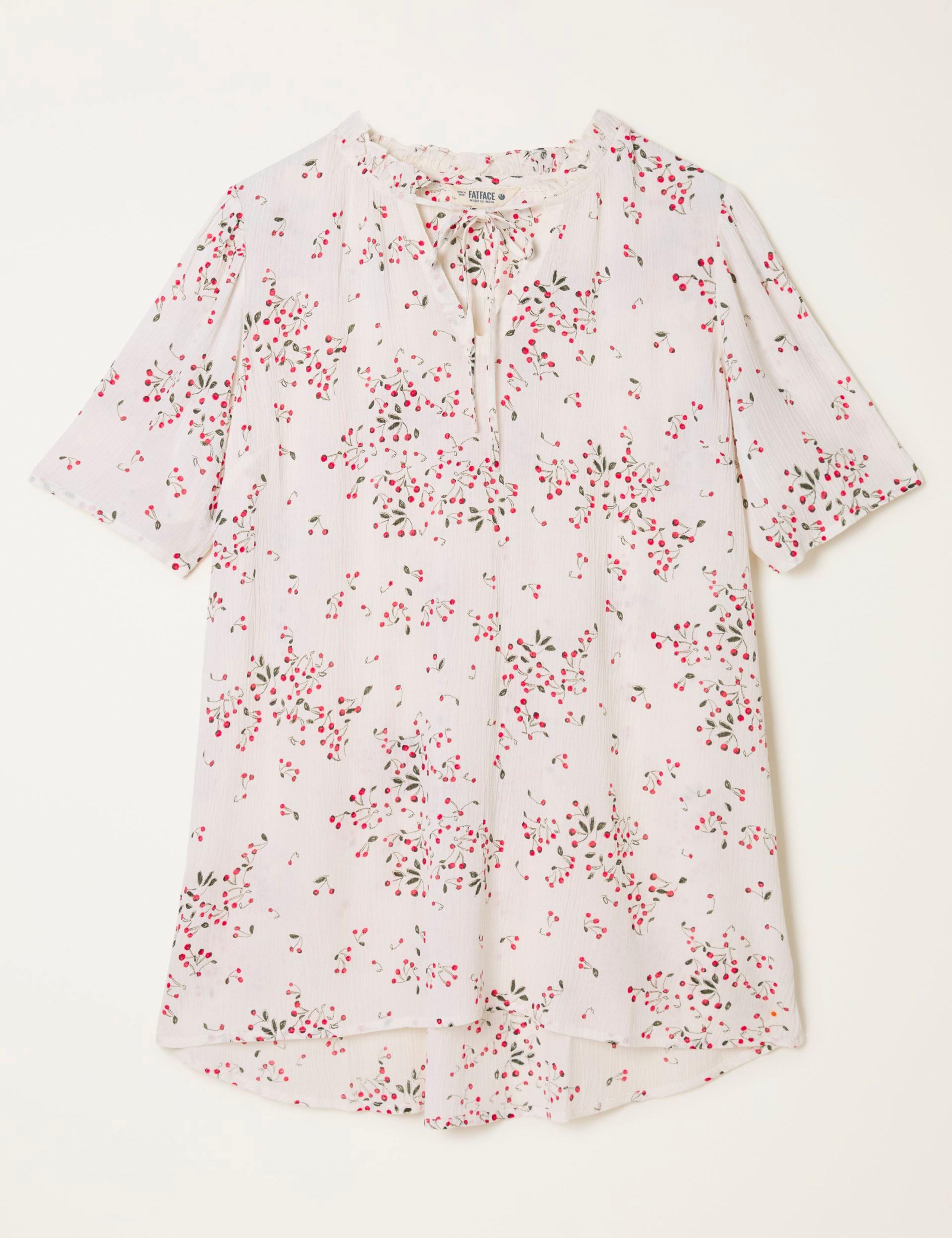 Cherry Print Ruffle Collar Tie Neck Tunic 2 of 6