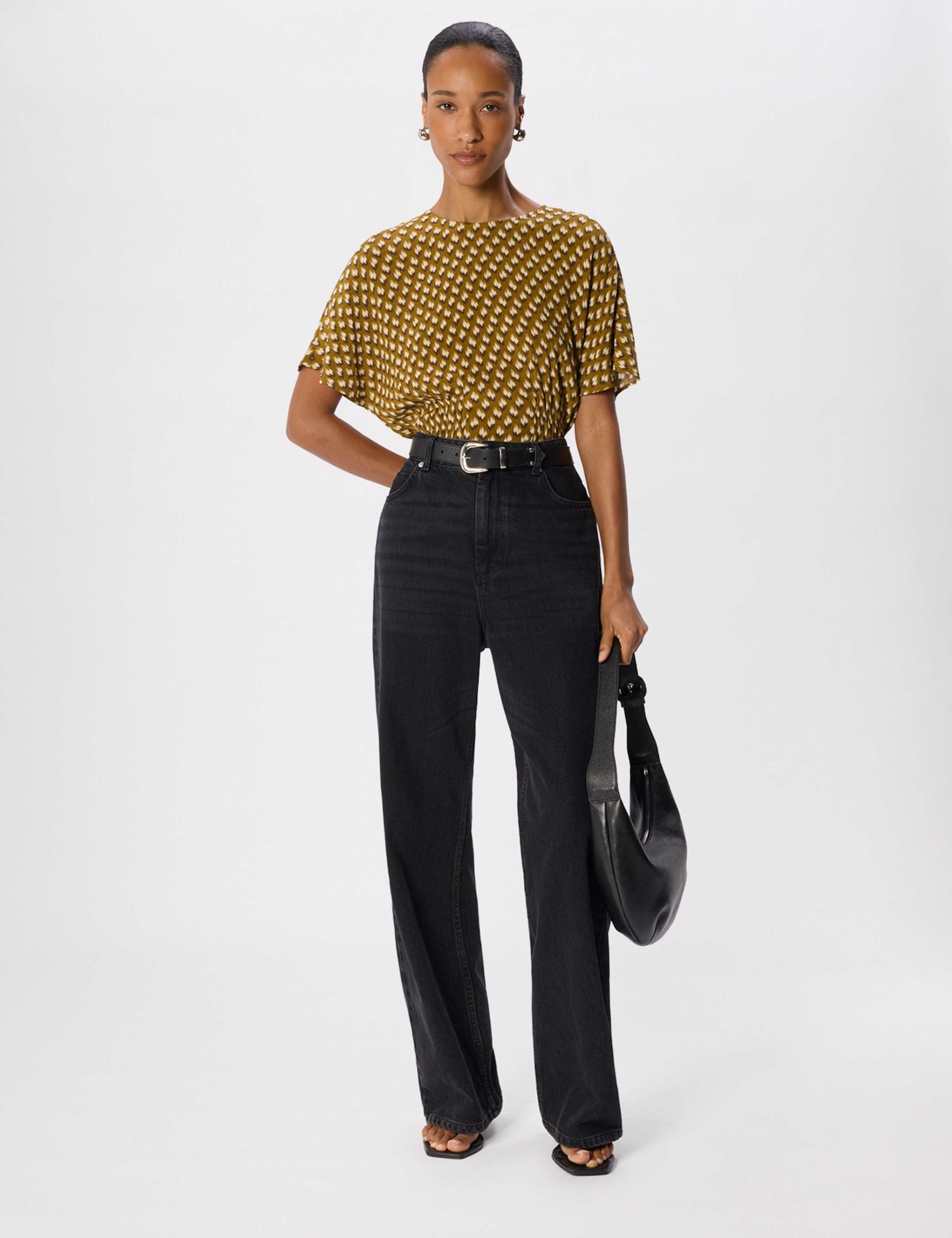 Ikat Print Shirred Fluted Sleeve Blouse 3 of 6