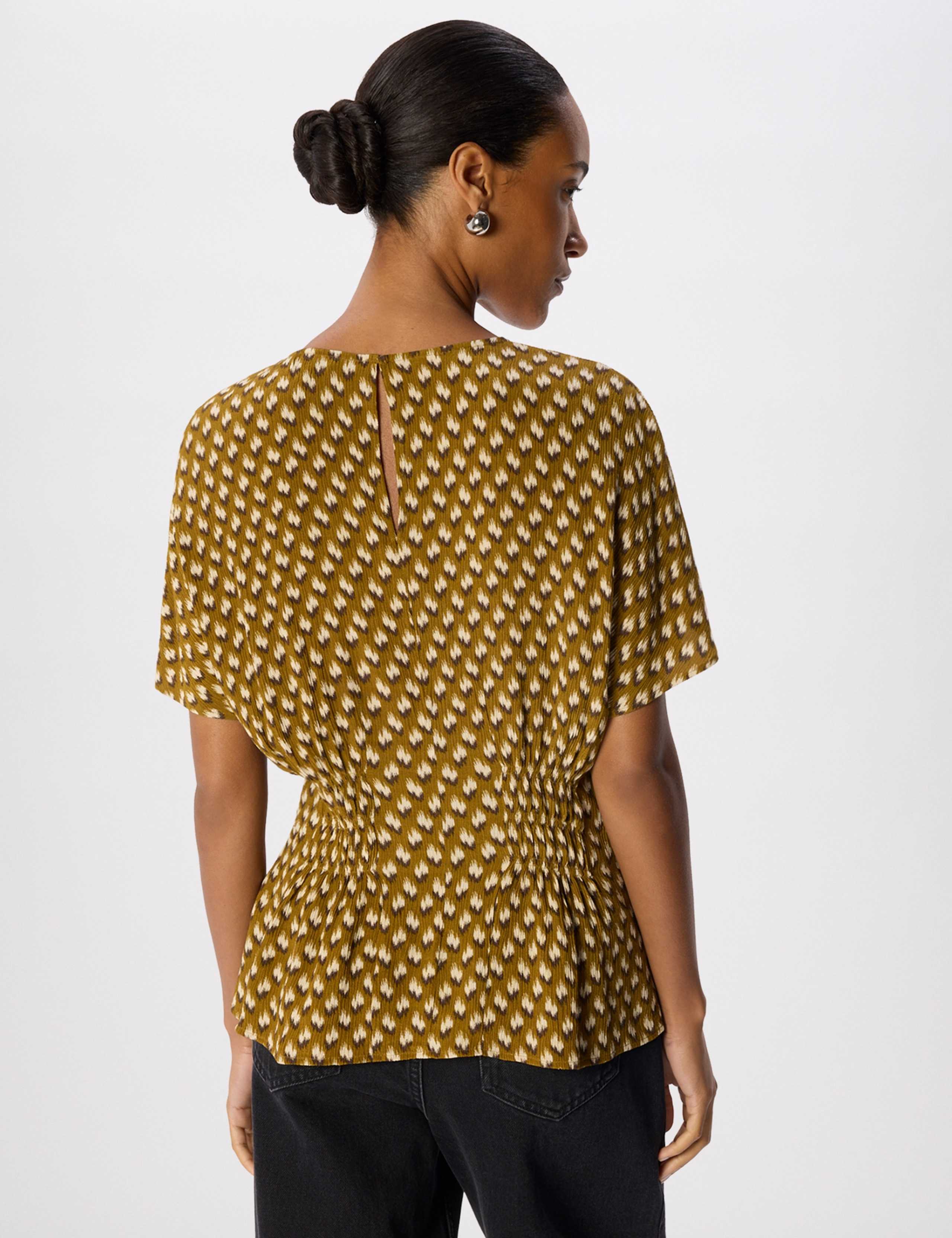 Ikat Print Shirred Fluted Sleeve Blouse 4 of 6