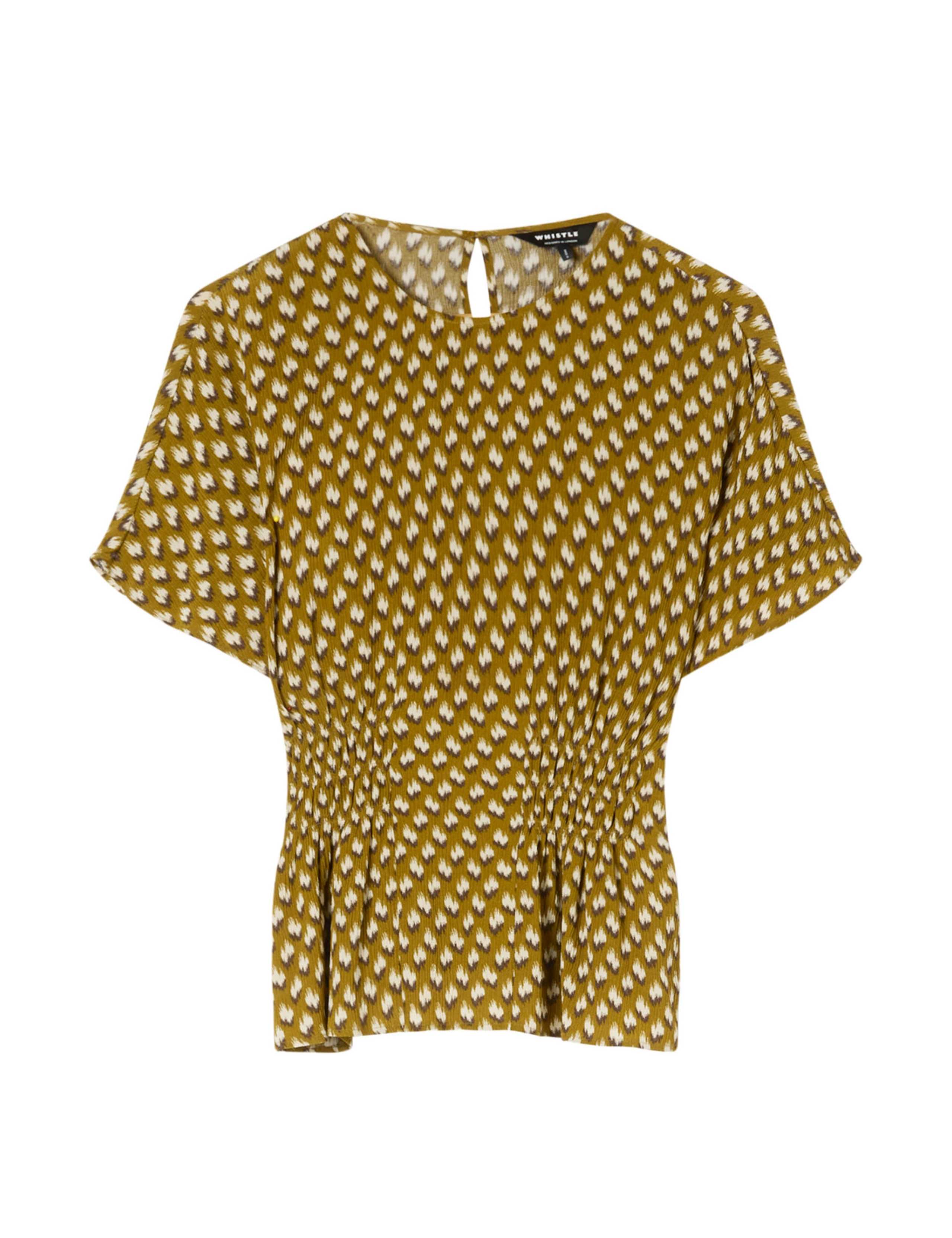 Ikat Print Shirred Fluted Sleeve Blouse 2 of 6