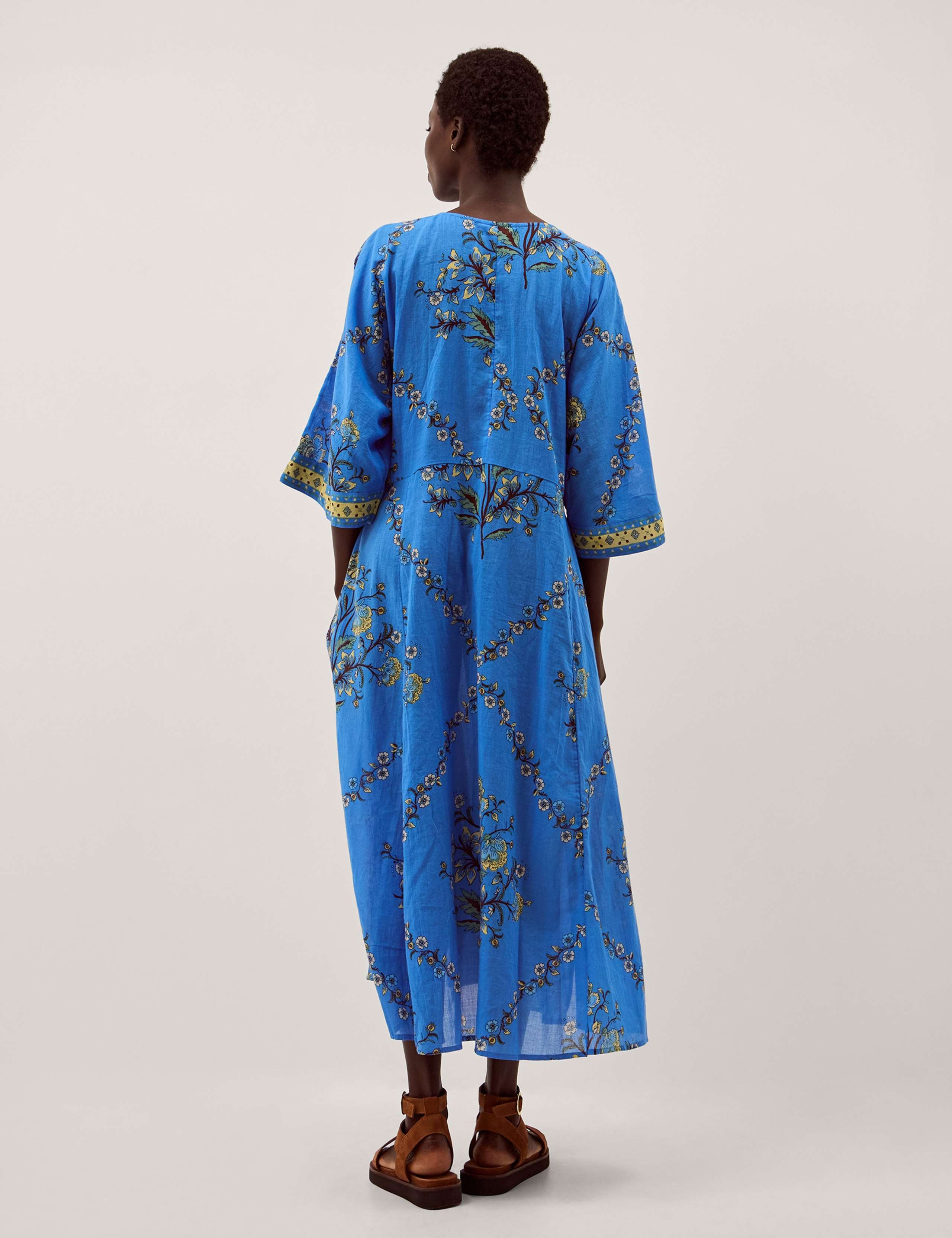 Pure Cotton Floral Tie Neck Midaxi Dress 3 of 4