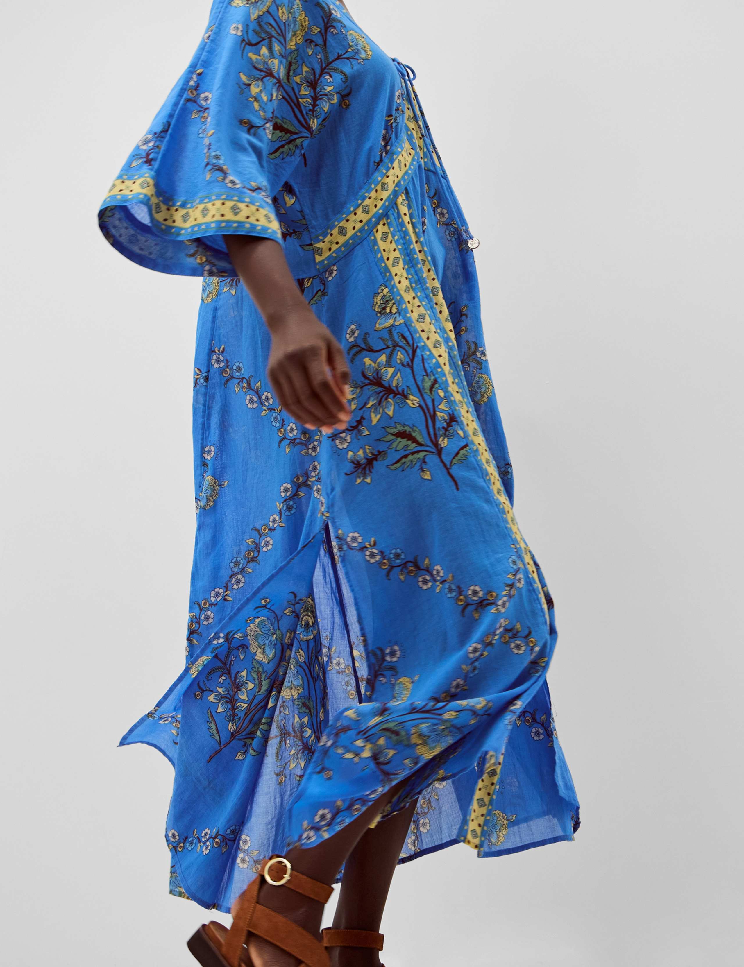Pure Cotton Floral Tie Neck Midaxi Dress 4 of 4
