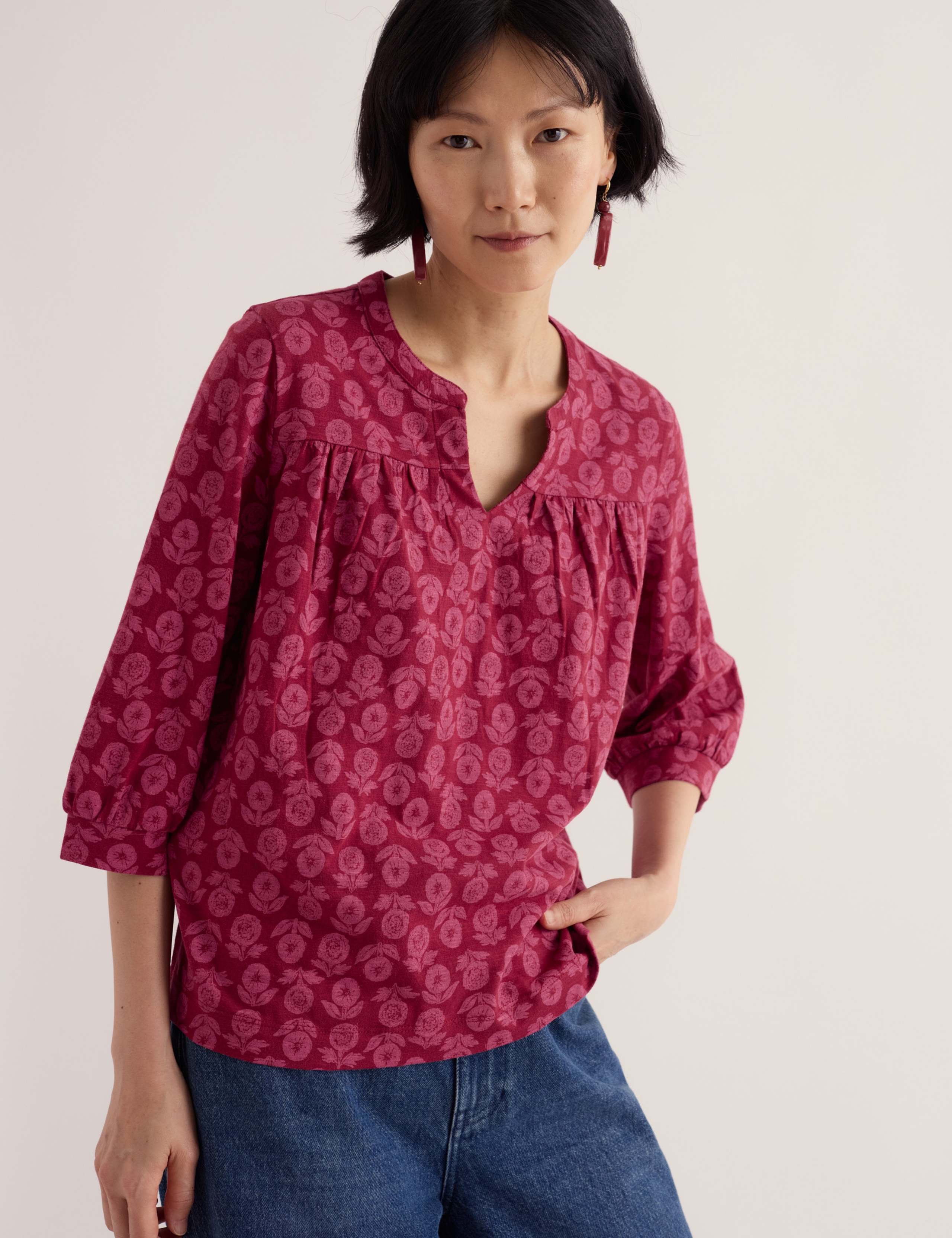 Pure Cotton Floral Notch Neck Top 3 of 5