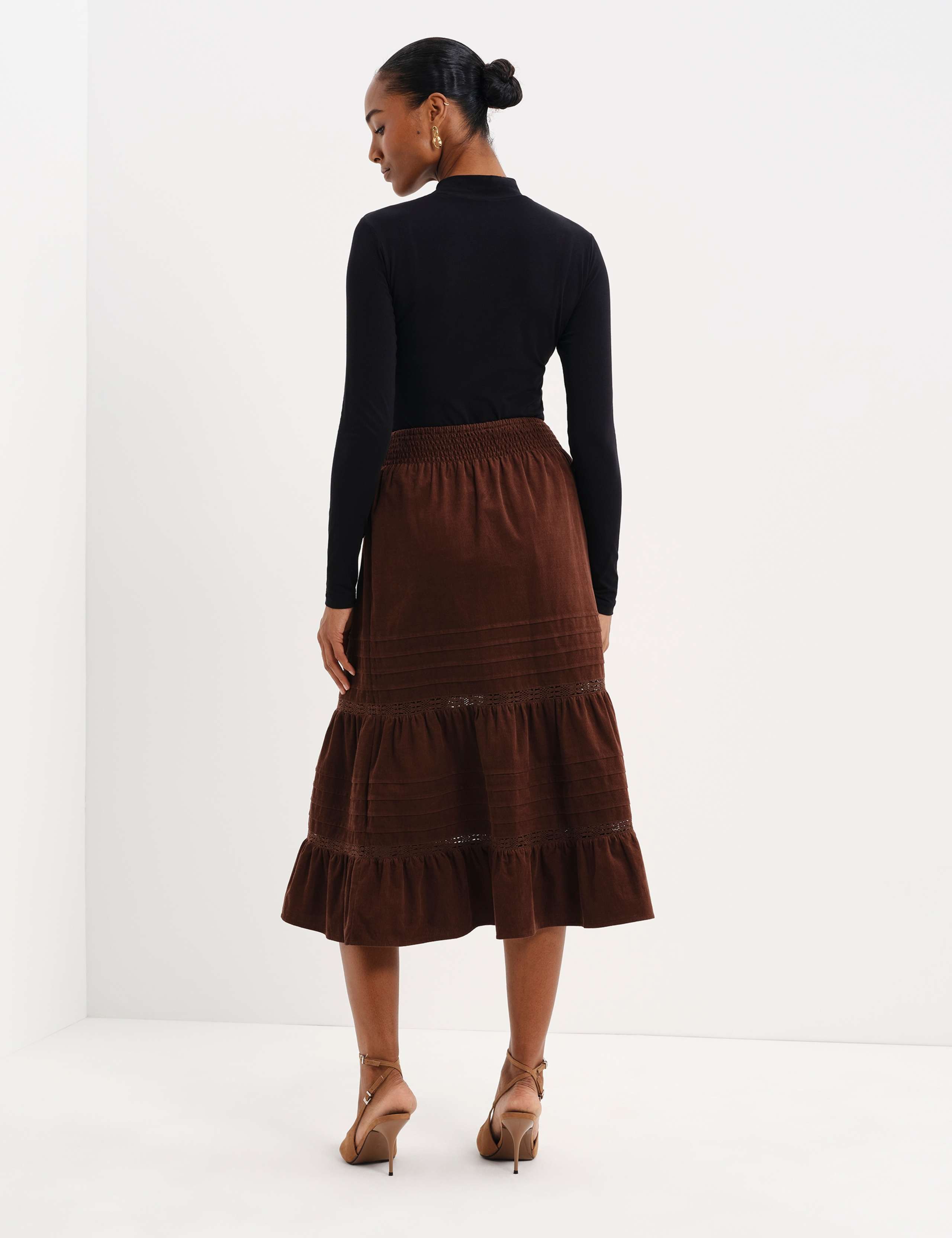 Cord Lace Detail Midi Tiered Skirt 2 of 7