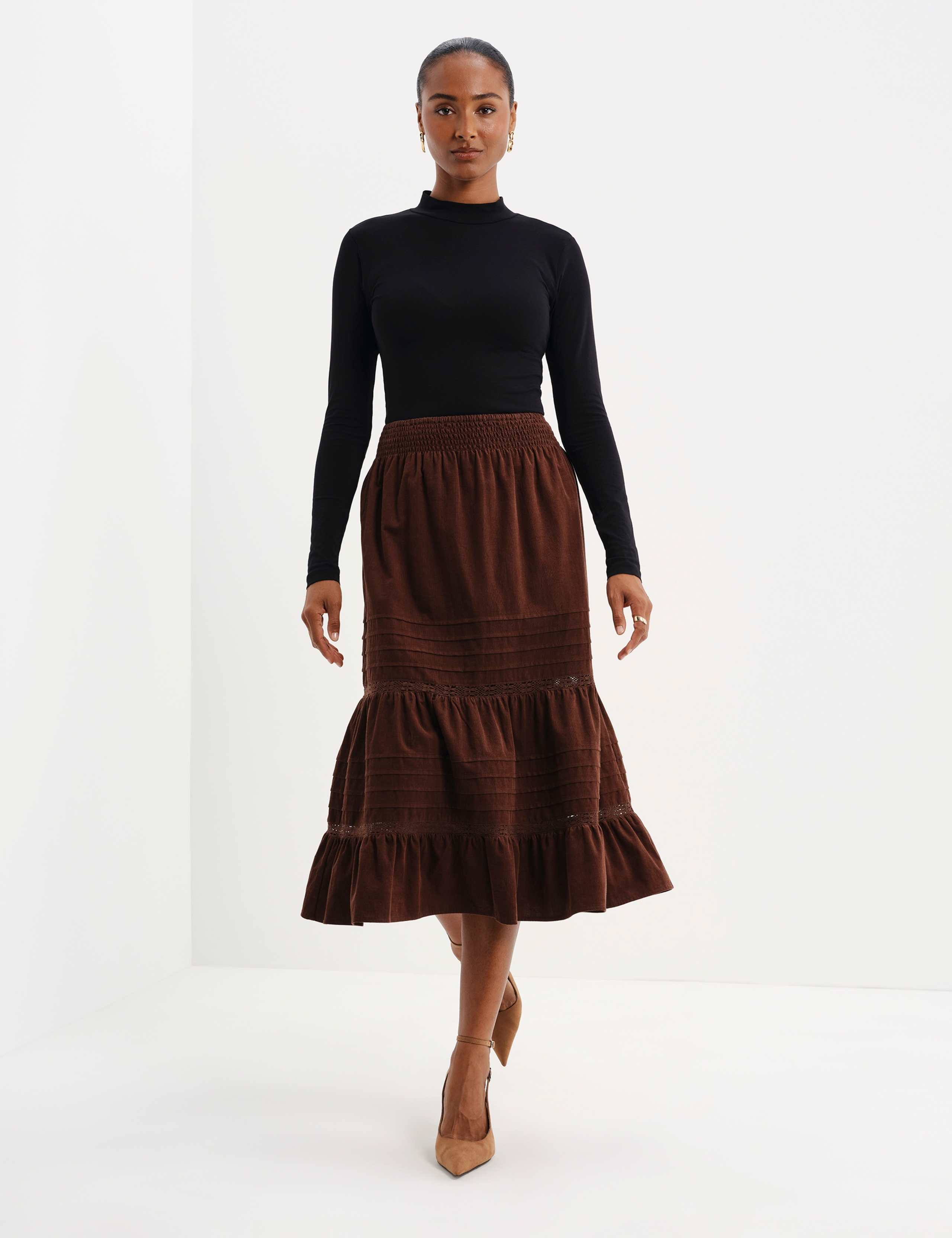 Cord Lace Detail Midi Tiered Skirt 3 of 7
