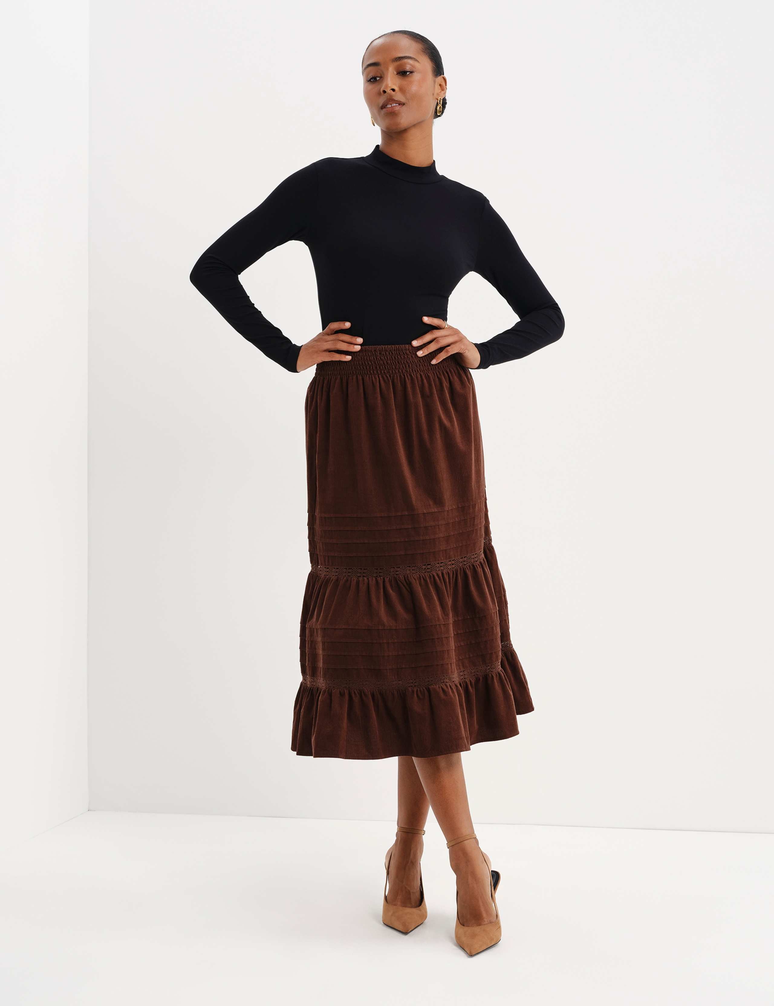 Cord Lace Detail Midi Tiered Skirt 4 of 7