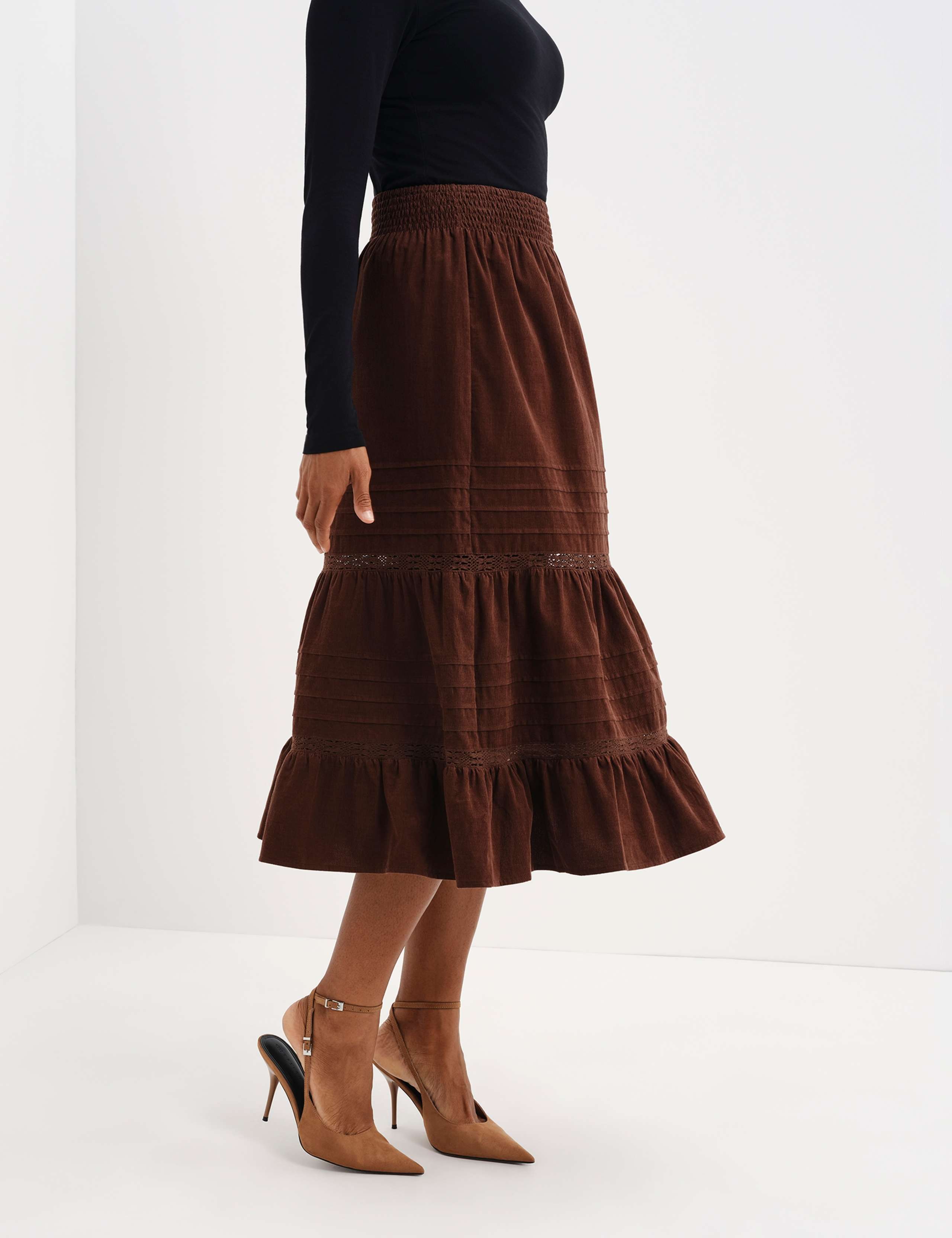 Cord Lace Detail Midi Tiered Skirt 5 of 7