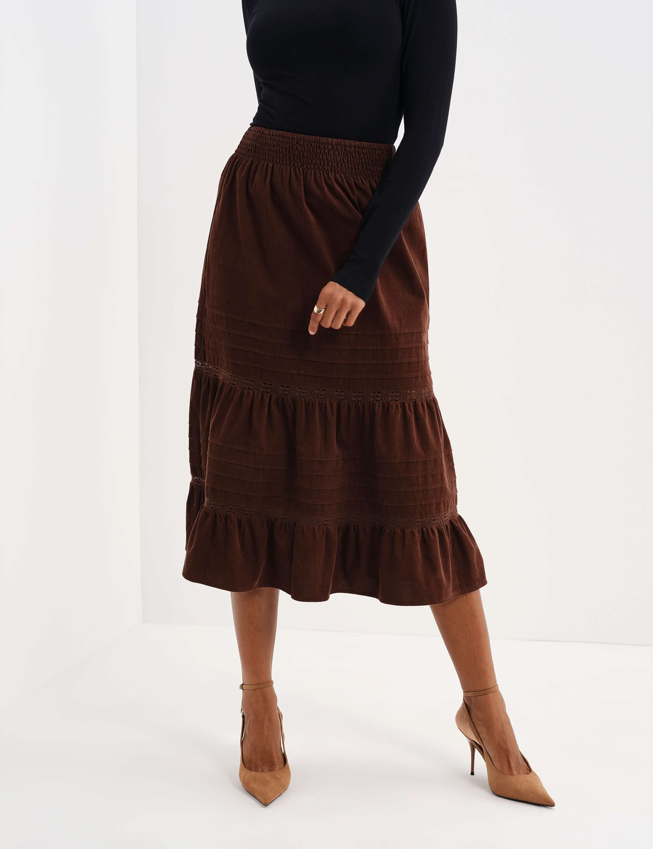 Cord Lace Detail Midi Tiered Skirt 6 of 7
