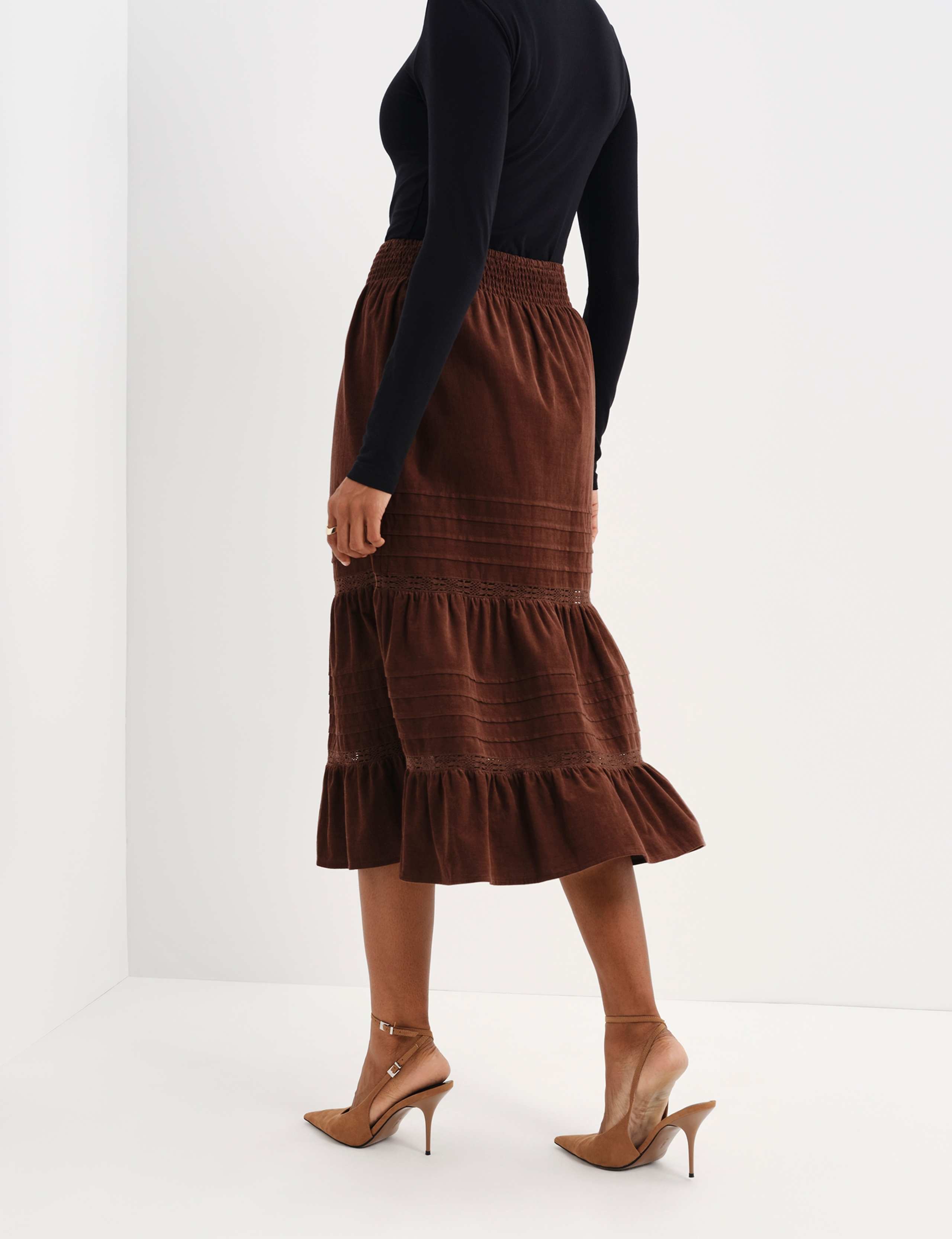 Cord Lace Detail Midi Tiered Skirt 7 of 7