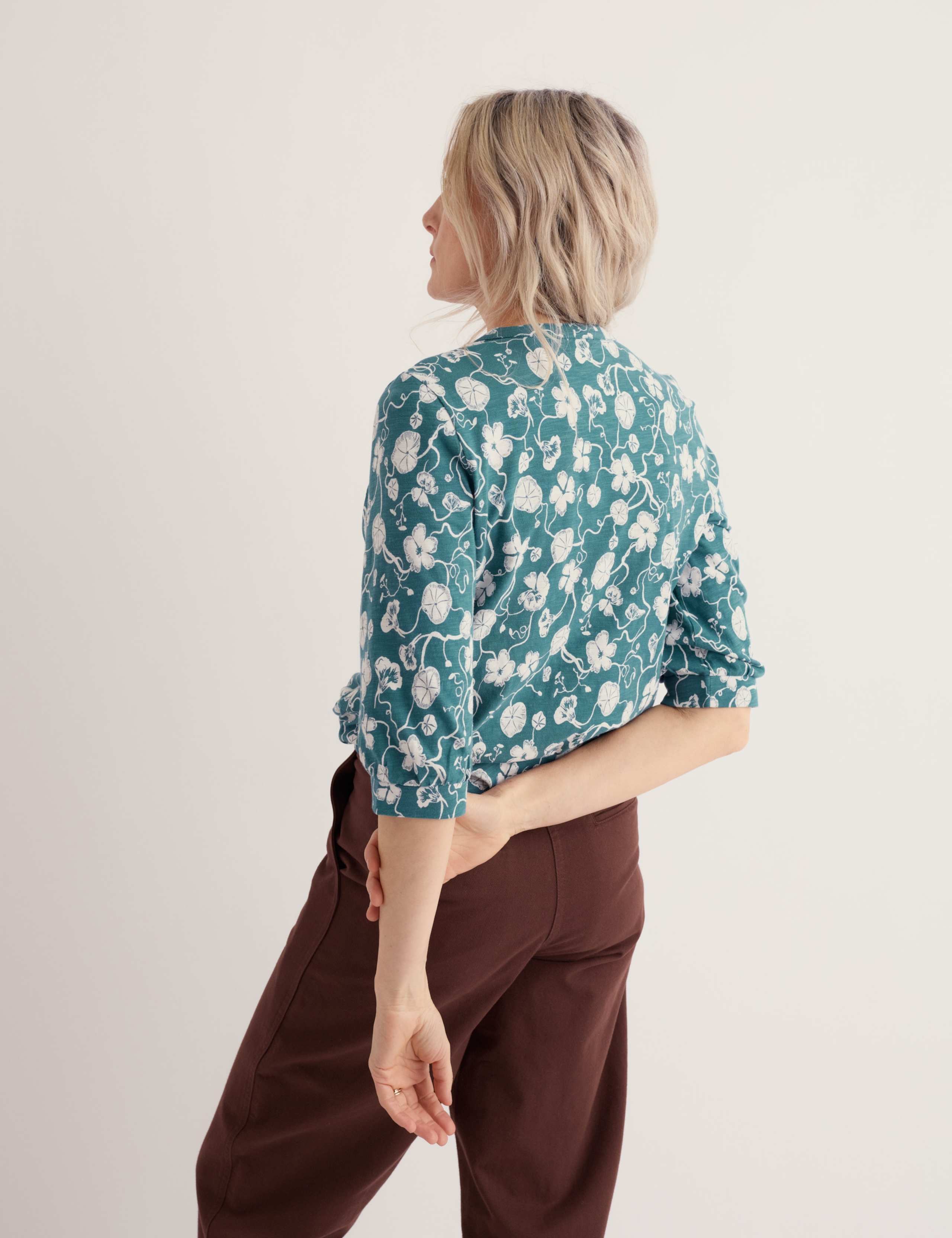 Pure Cotton Floral Notch Neck Relaxed Top 3 of 5