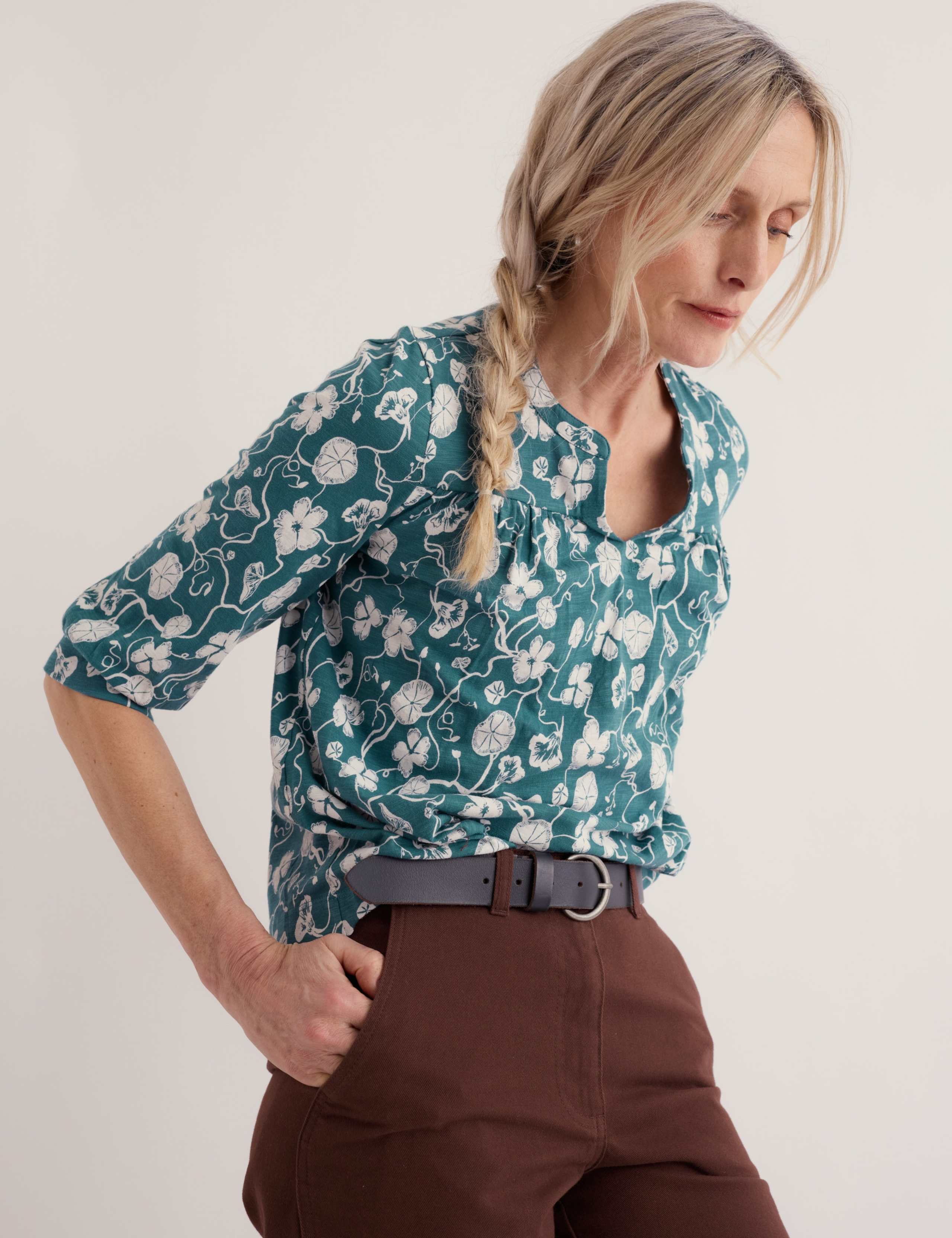 Pure Cotton Floral Notch Neck Relaxed Top 4 of 5