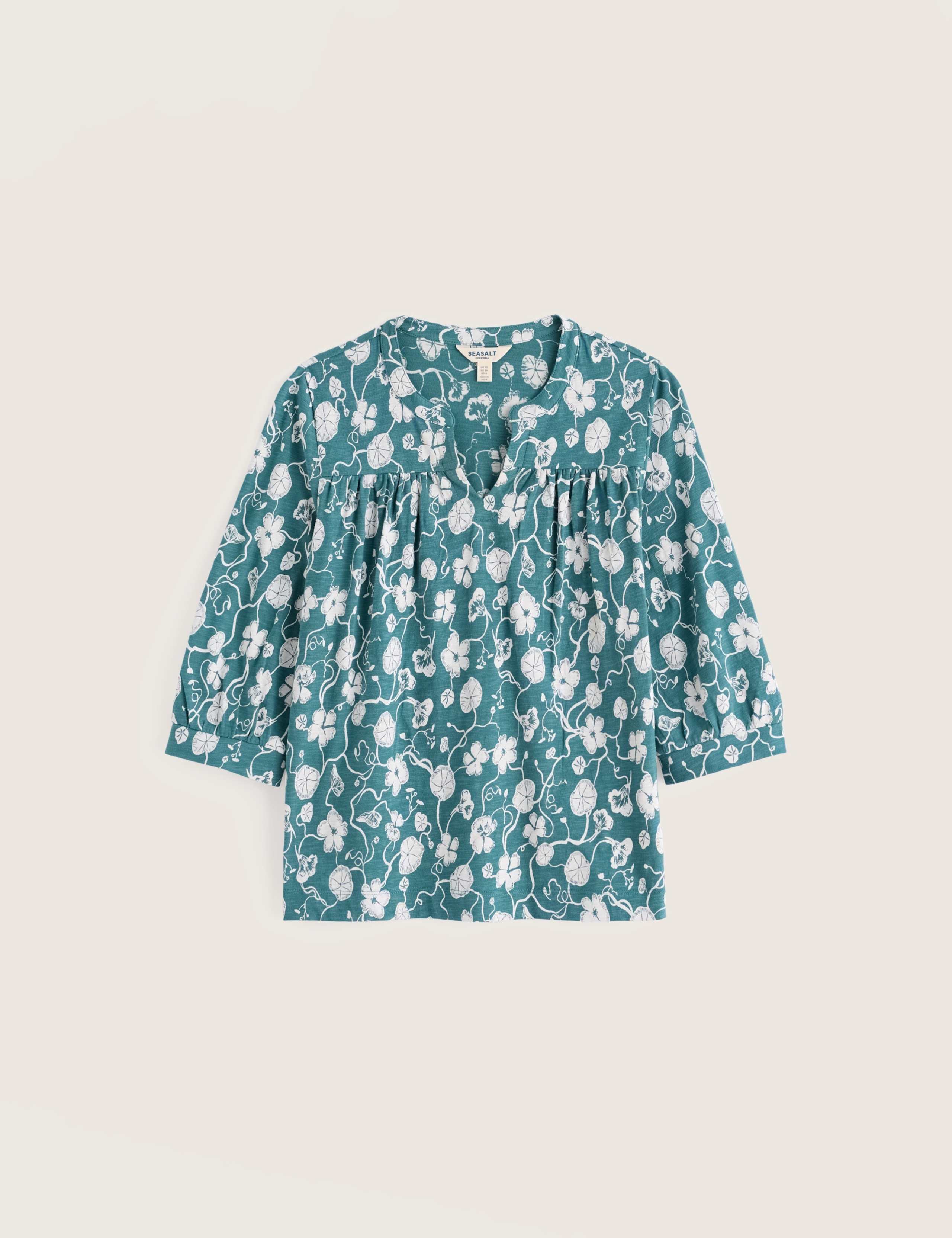 Pure Cotton Floral Notch Neck Relaxed Top 2 of 5