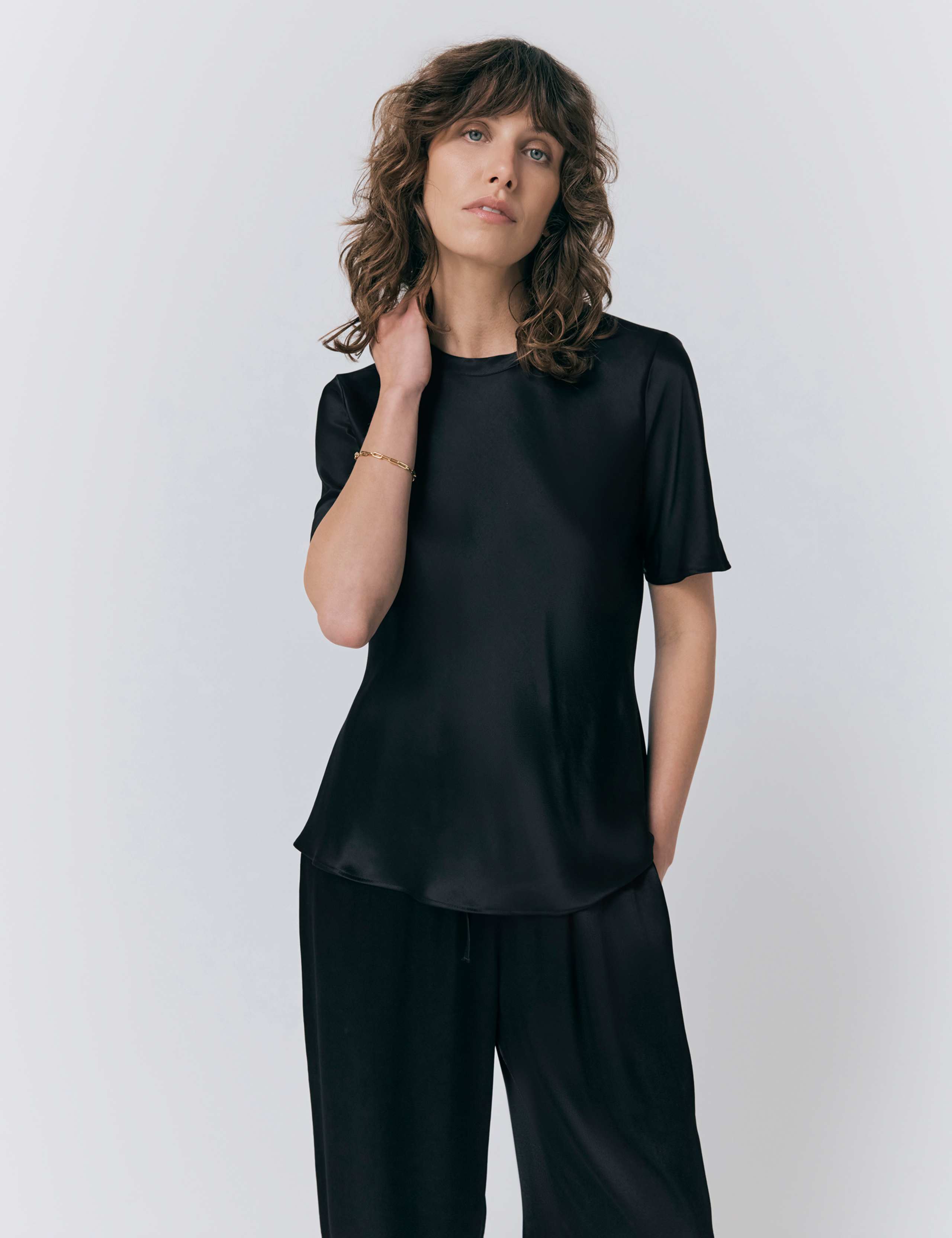 Satin Round Neck T-Shirt Top 4 of 4