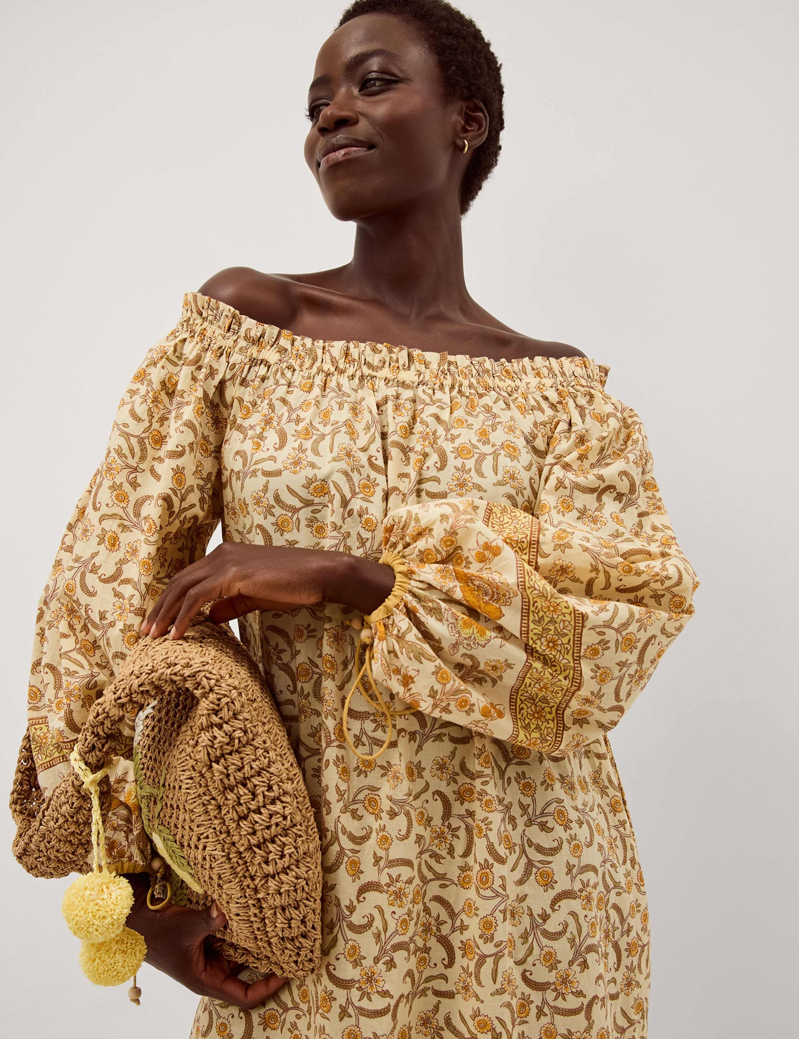 Pure Cotton Floral Off The Shoulder Midi Dress 4 of 6