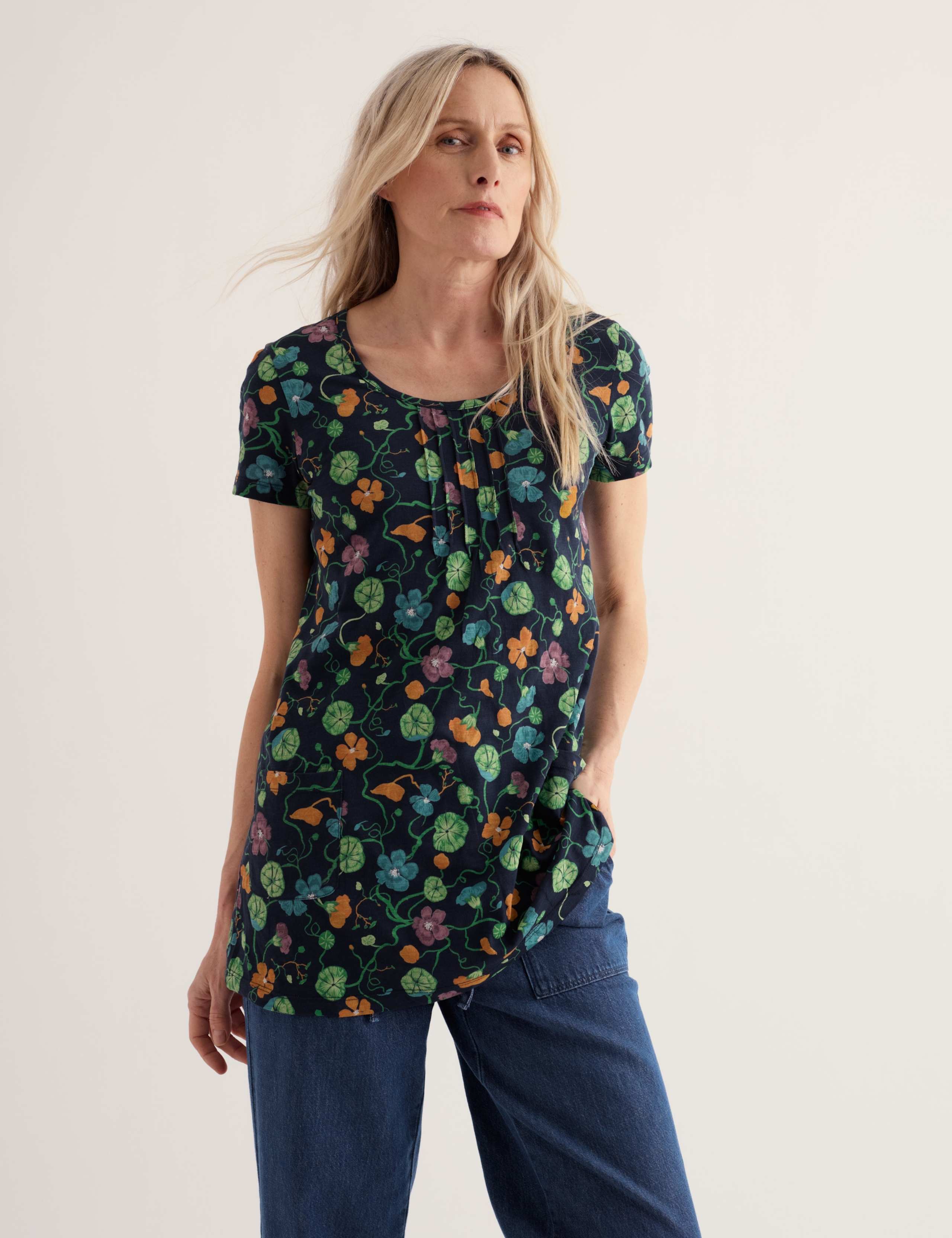Pure Cotton Jersey Floral Relaxed Tunic 3 of 5