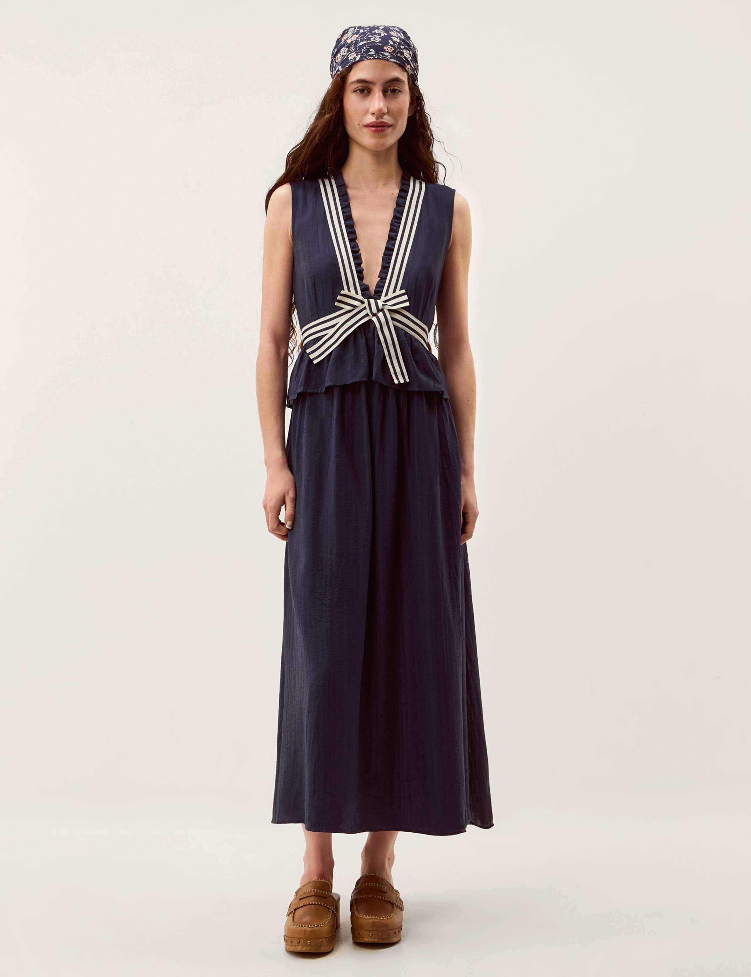 V-Neck Stripe Bow Detail Midi Dress 1 of 6